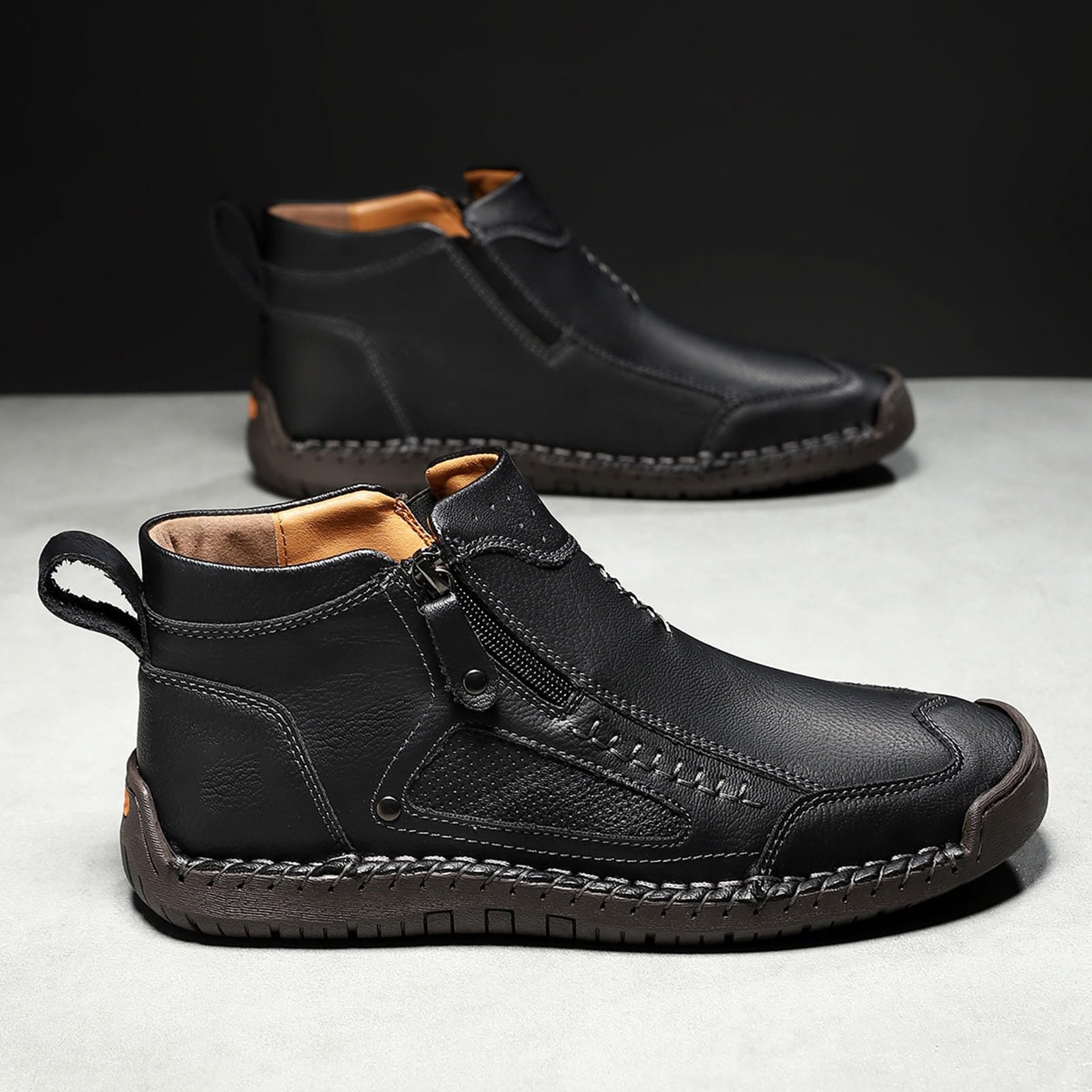 Scarpe da passeggio da uomo in pelle alla caviglia casual con zip laterale scarpe da uomo scarpe da passeggio corsa palestra slip on tennis scarpe da jogging stivali da trekking antiscivolo suola