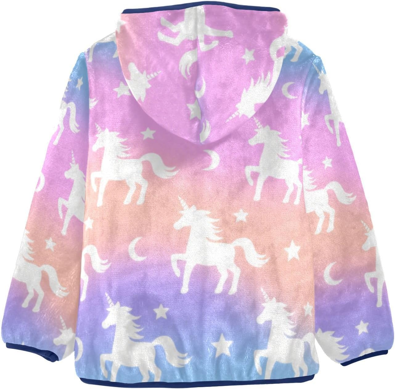 Blue and Pink Gredient unicorns Silhouette Toddler Hooded Jackets Children Plush Outerwear Navy Blue Baby Boys Hoodie