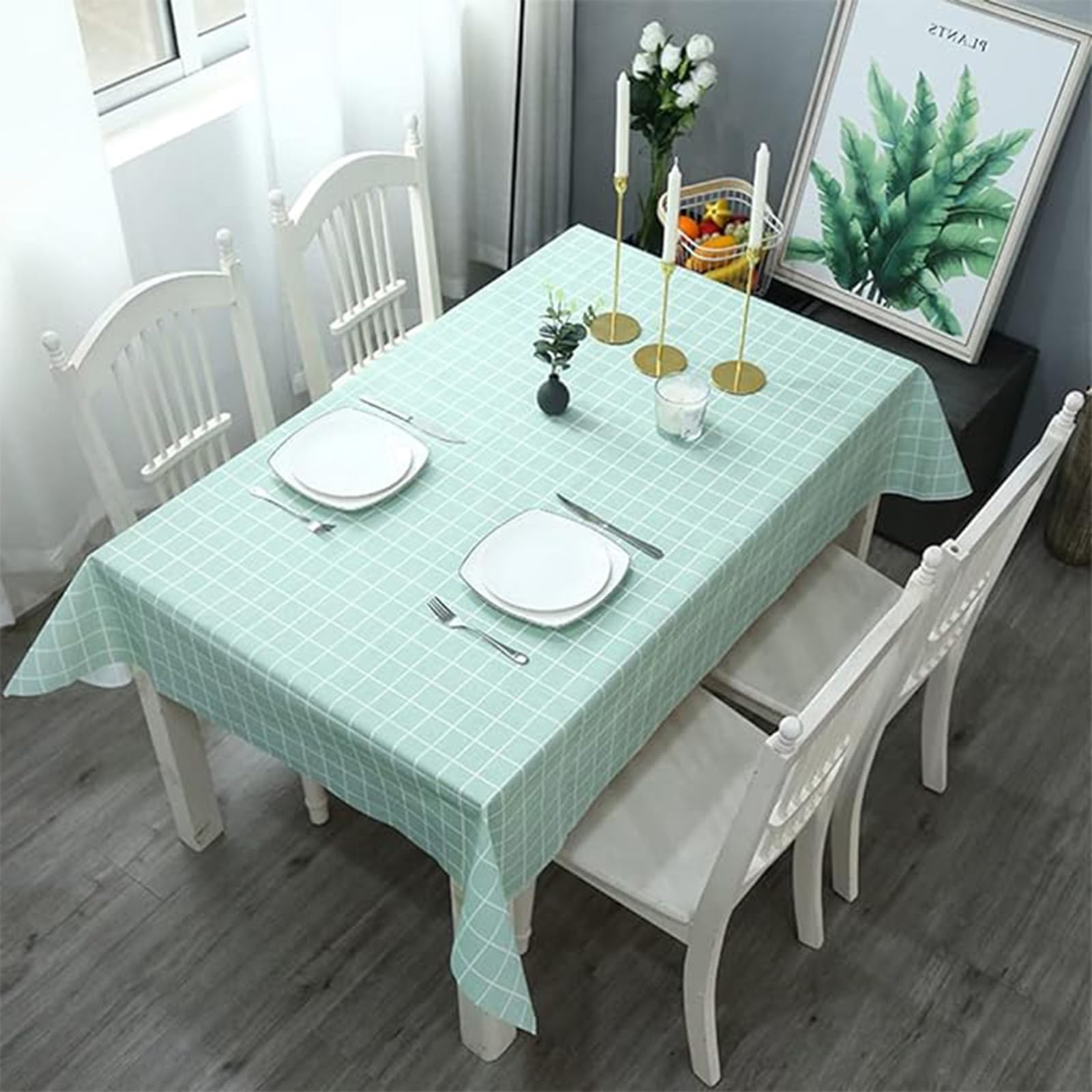 ZSYIULIA 2pcs 137 * 180cm Blue Checkered PVC Table Cloth Wipeable Tablecloths Rectangular,Plaid Tablecloth Plastic Clean Tablecloth Waterproof - Image 4