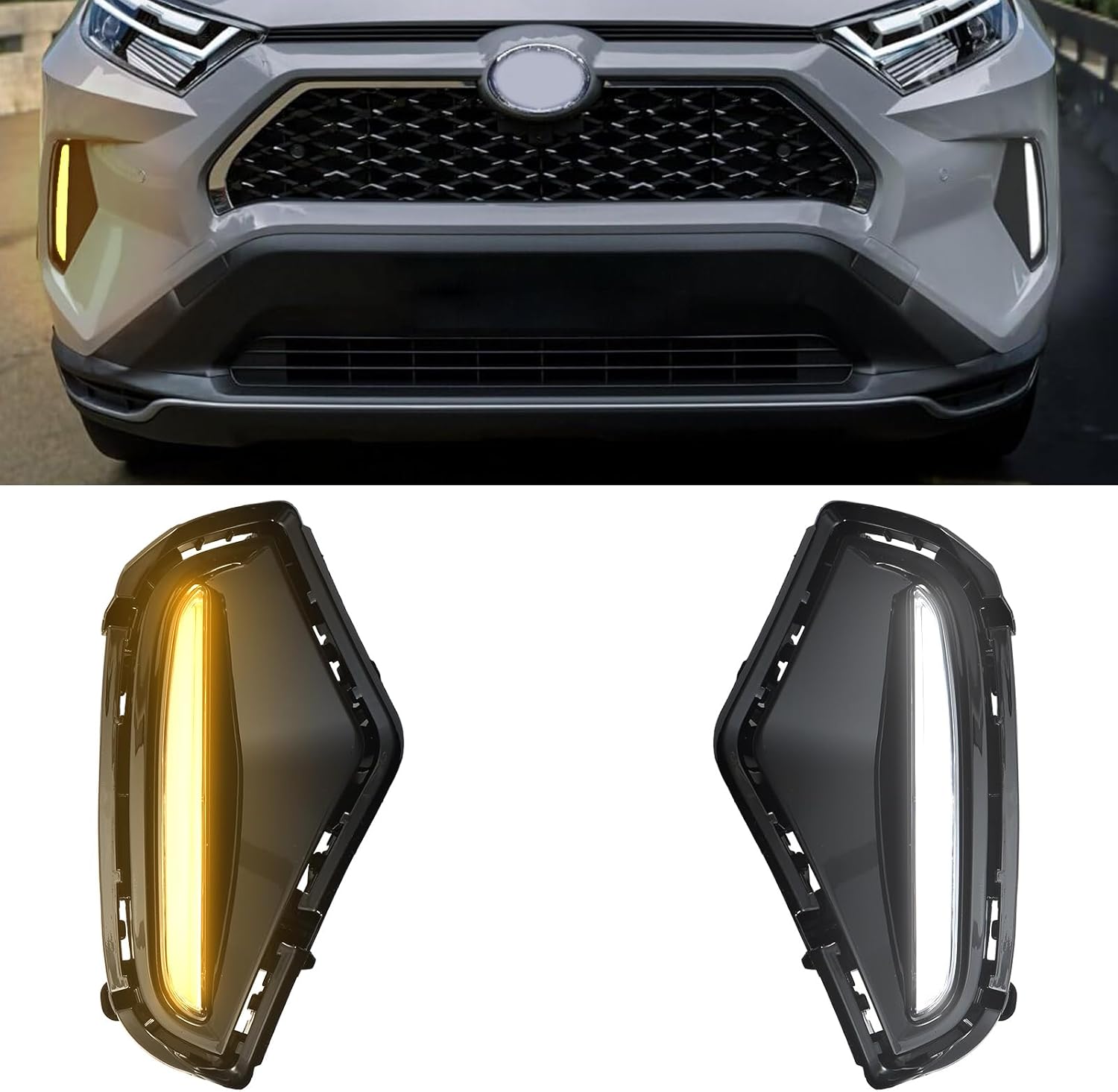 LED Fog Lights for Toyota RAV4 2019-2025 LE XLE Hybrid SE XSE DRL White DRL Daytime Running Light & Amber Turn Signal