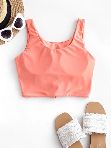 Miniatura 6 de ZAFUL Women's Front Knot Bikini Tops Crop Tankini Top Scoop Neck Padded Bathing Suit Tops