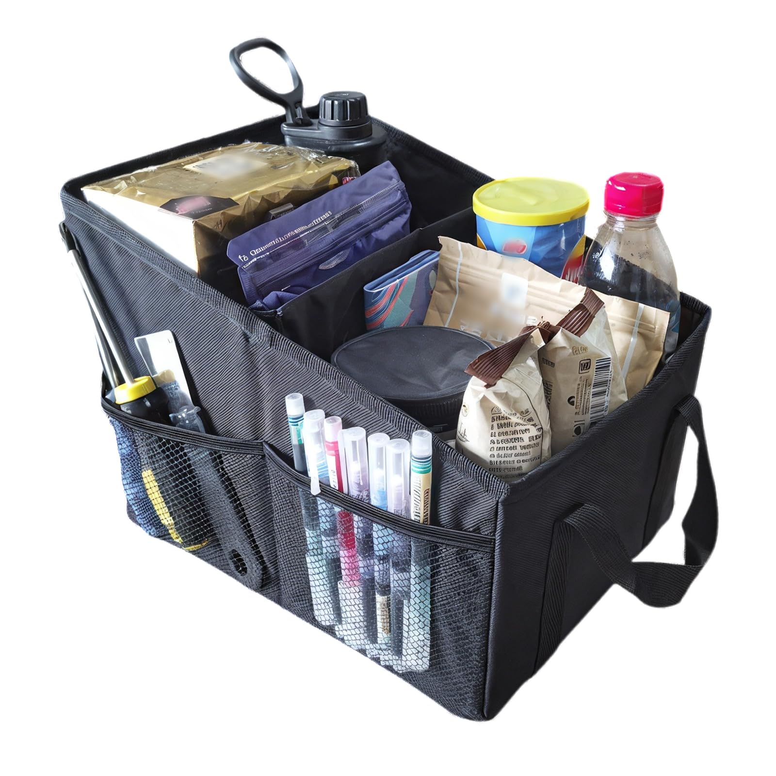 Zyiphor Foldable Car Backseat Organiser with Dividers, Handles & Multiple Mesh Pockets for Toys Books, Snacks & Nappies - Black - Image 2