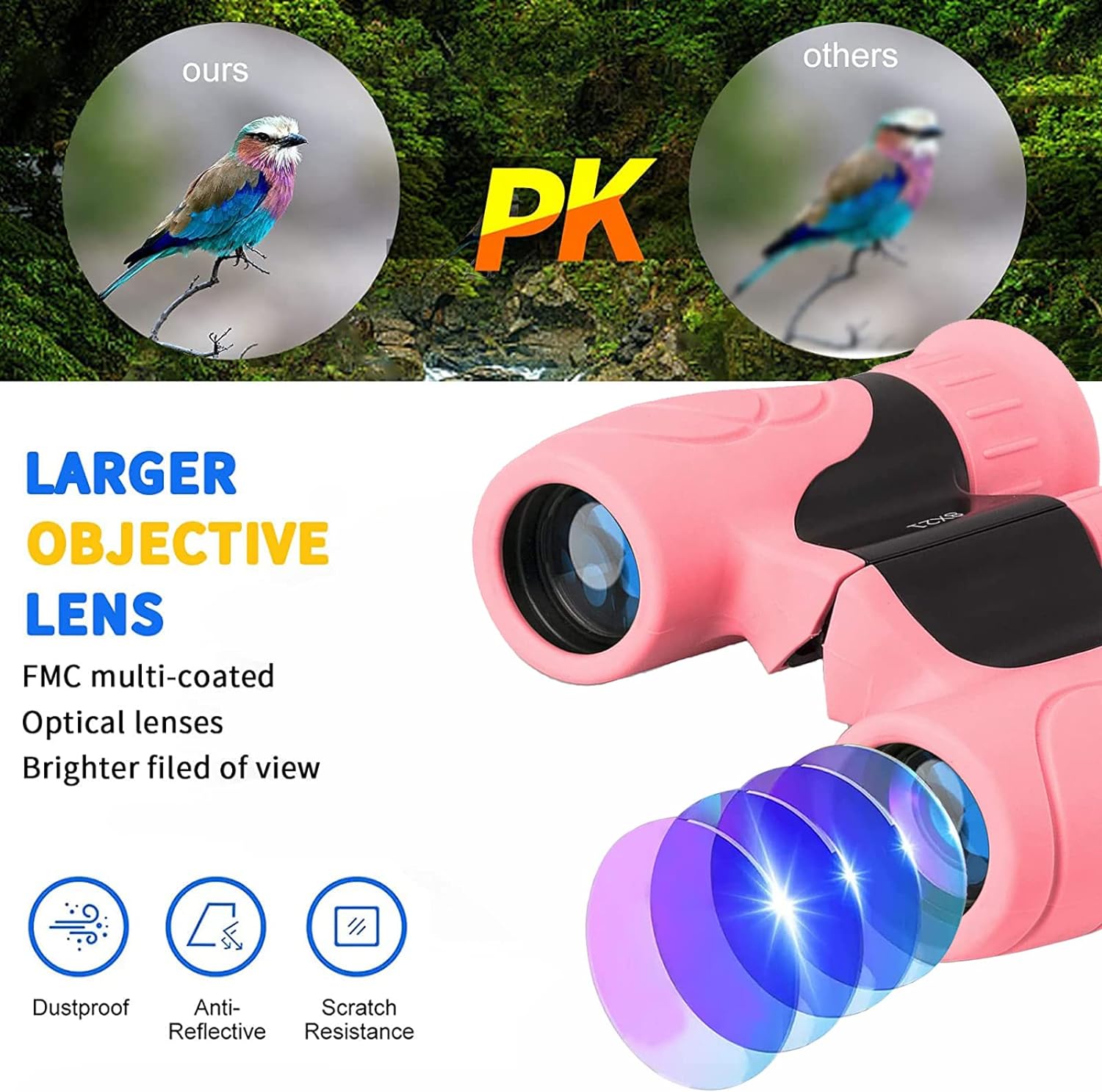 Binoculars for Kids,Compact Kids Binoculars 8x21 High-Resolution for Bird Watching, Camping, Exploration, Hiking, Hunting, Sports Events and Safari Park Gifts for 3-12 Year Boys Girls - Image 2