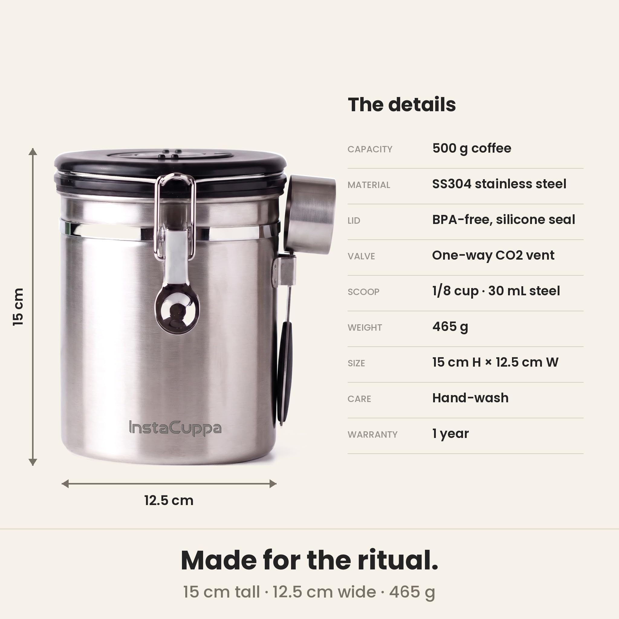 InstaCuppa Coffee Canister - Fresh Coffee Storage -8
