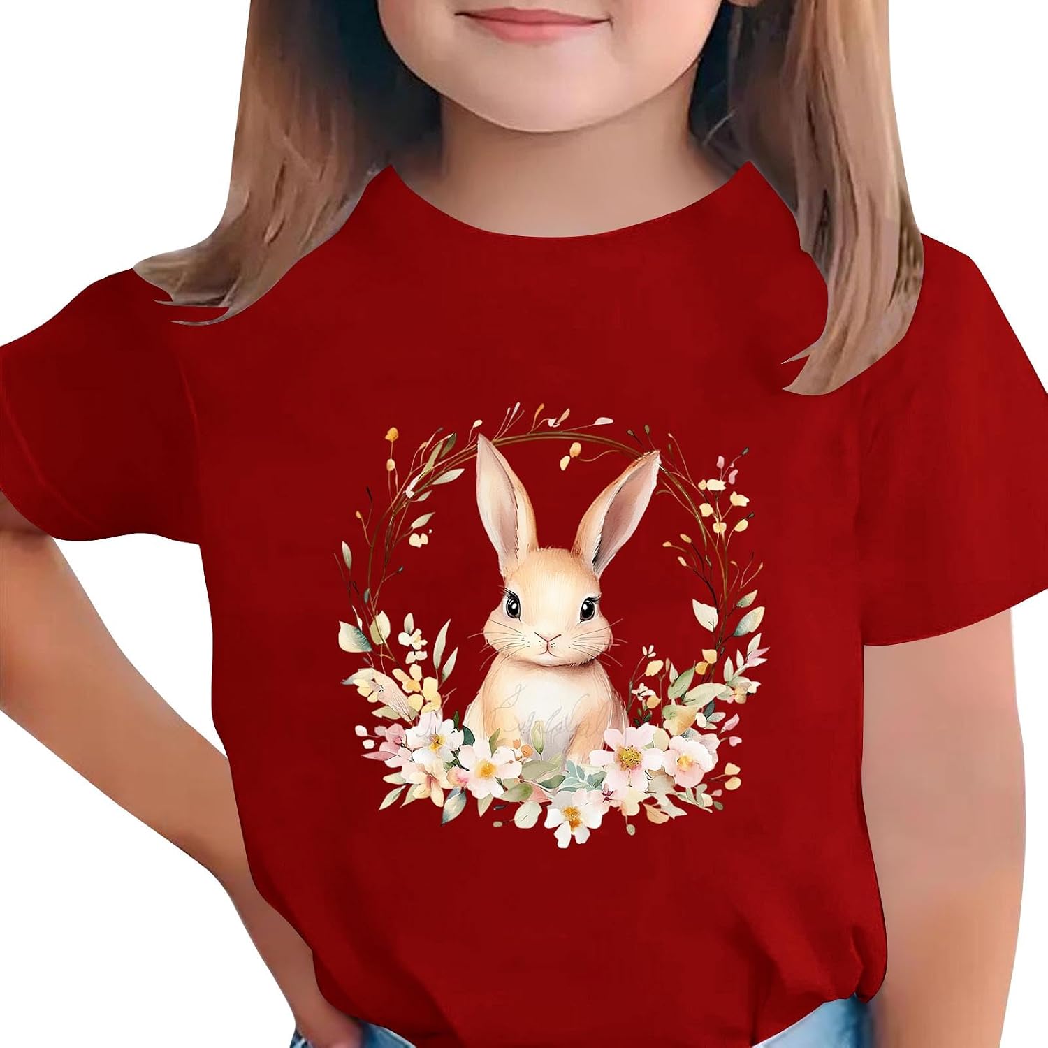 Girls Easter Shirt Toddler Kids Cute Printed Graphic Tee Short Sleeve Crew Neck Tops Casual Loose Fit Shirts