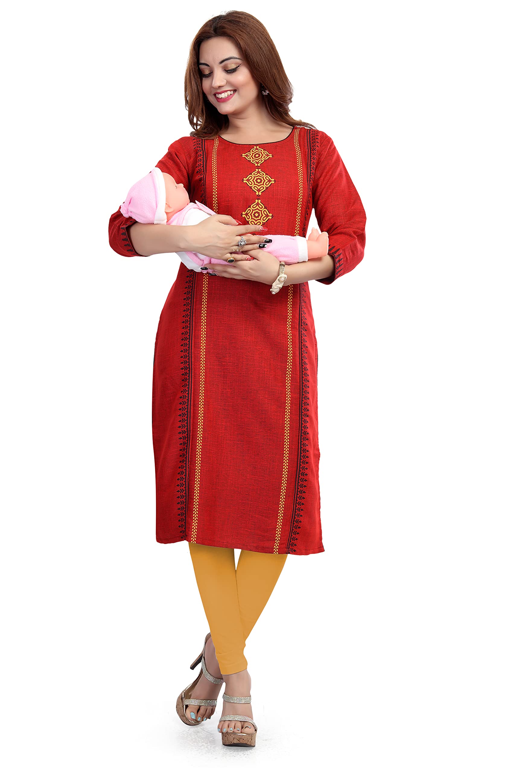 Women's Rayon, Cotton Straight Maternity Kurti (B2F-006-011_Maroon_XL)-image-33