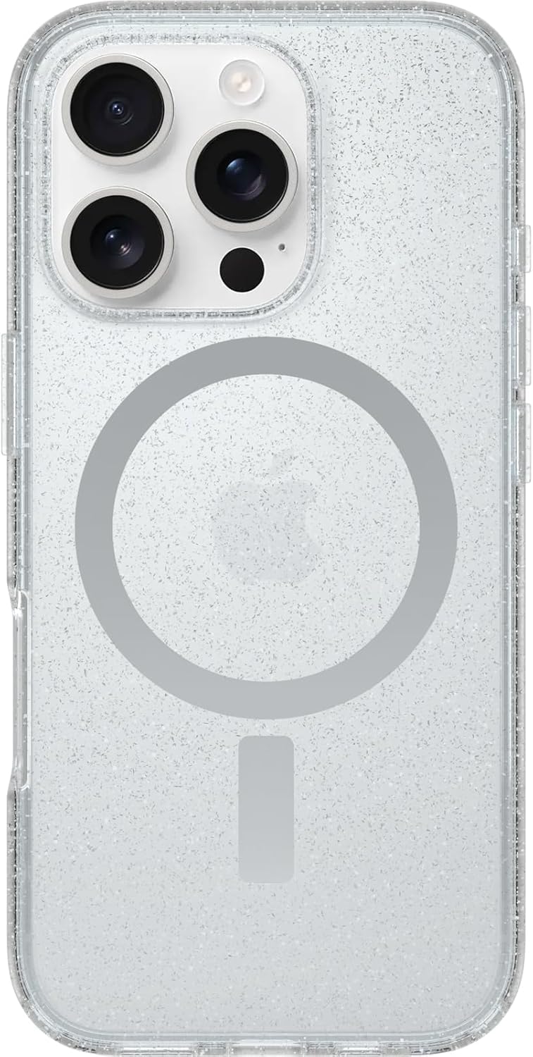 OtterBox iPhone 16 Pro (Only) - Symmetry Clear Series+ Case - Stardust (Clear/Glitter) - Snaps to MagSafe - Ultra-Sleek - Raised Edges Protect Camera & Screen - Non-Retail Packaging