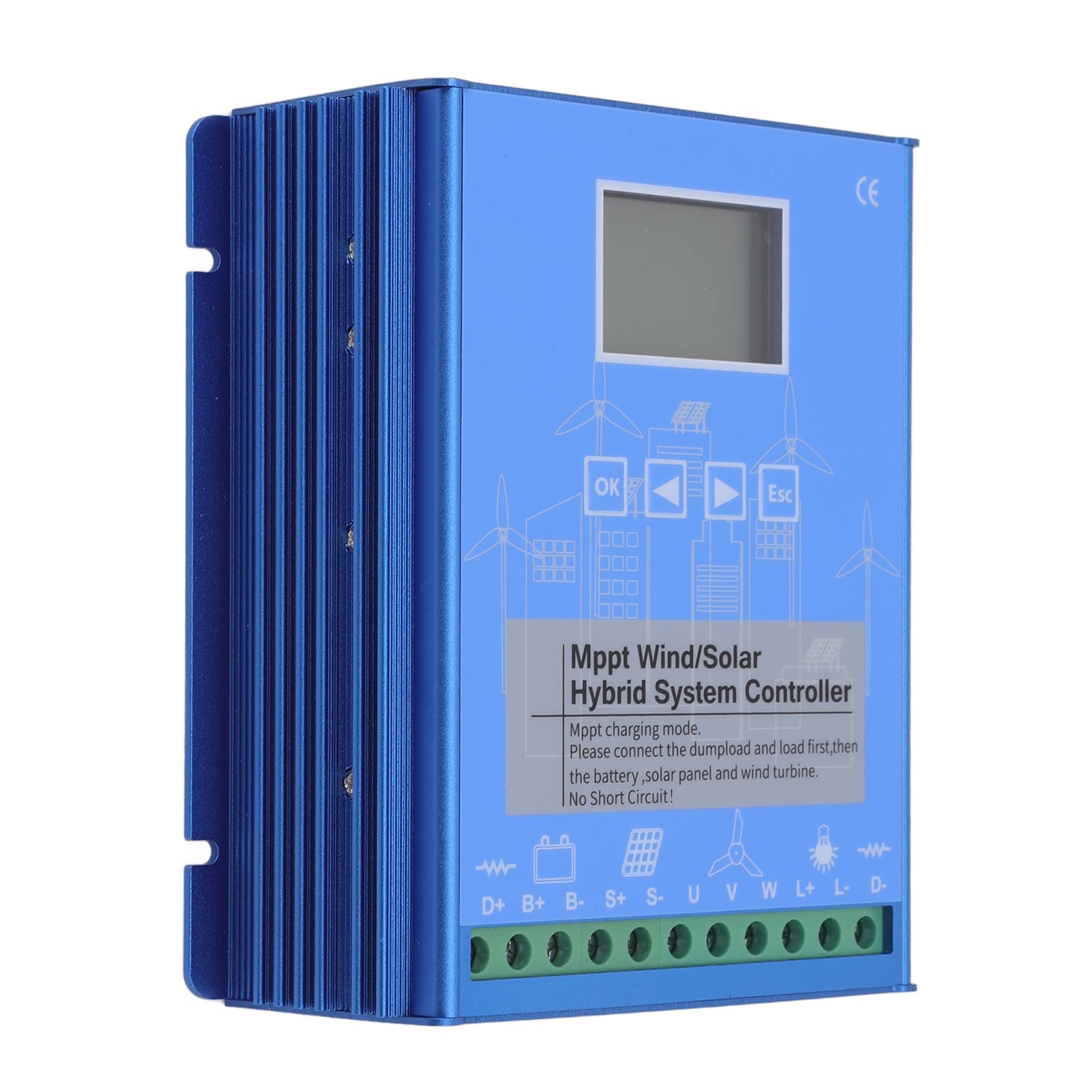 FTVOGUE Hybrydowy Kontroler Energii Wiatrowej 12 V 24 V, Aluminium, ładowanie Boost MPPT, Wyświetlacz LCD z Podwójnym Zasilaniem do zastosowań Poza siecią (GPI-1010K)