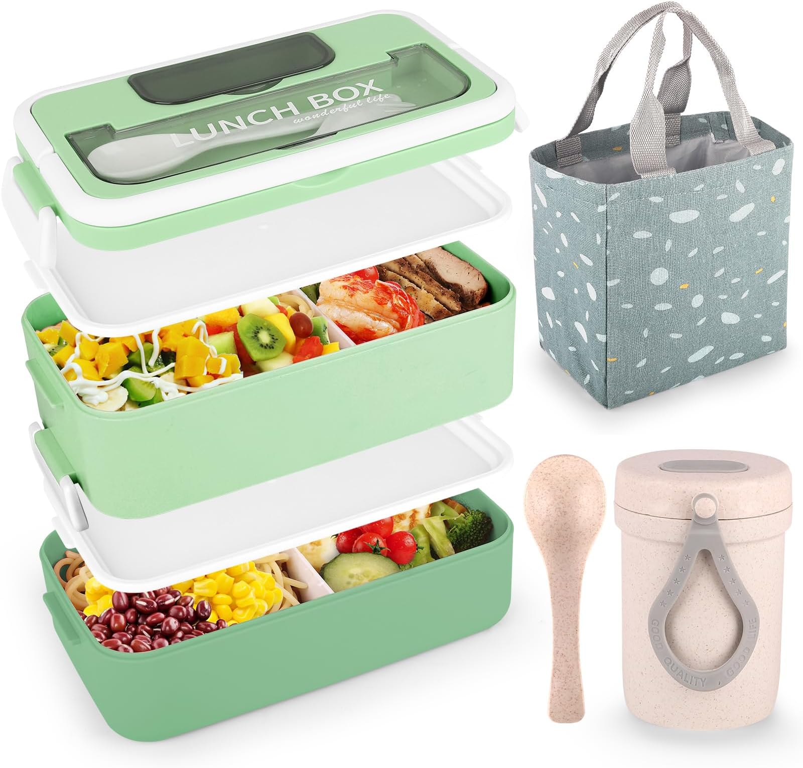 Japanese Bento Box Lunch Box,3in1 Compartment, Reusable Bento Lunch