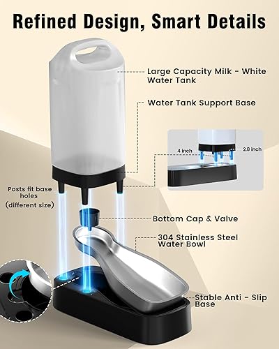 Miniatura 8 de Dispensador automático de agua para perros, alimentador de agua para mascotas de acero inoxidable de 2.4 galones con diseño de mango ergonómico