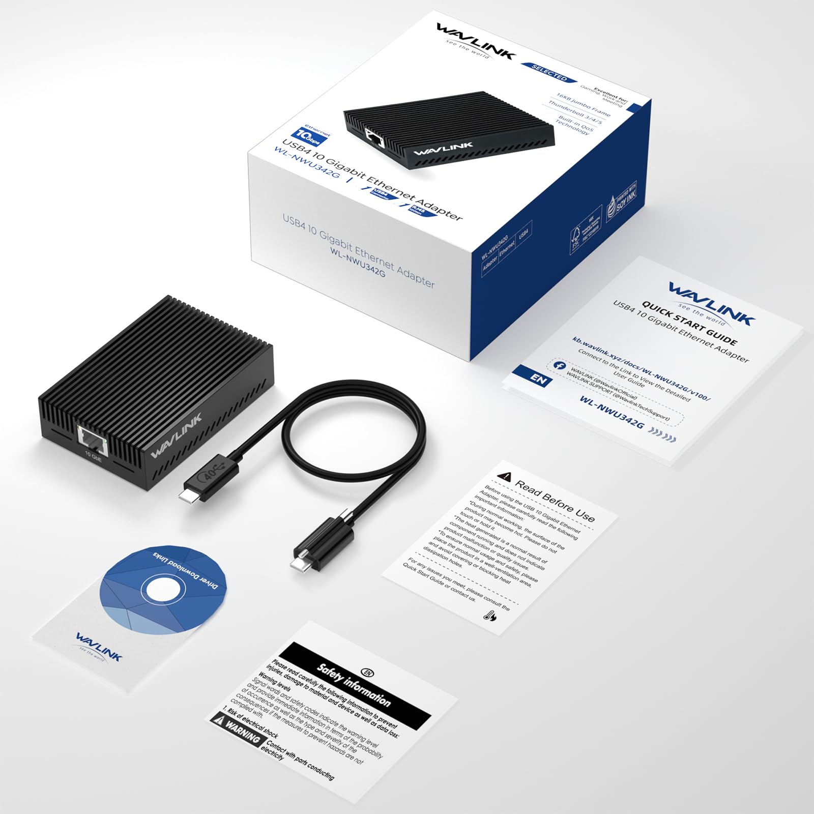 WAVLINK Adattatore Ethernet da USB 4 a 10 Gbps, adattatore di rete USB-C a 10G Ethernet con chip AQC113, supporta Thunderbolt 3/4/5 e USB4, per Mac, Windows e Linux (driver richiesto su Windows e