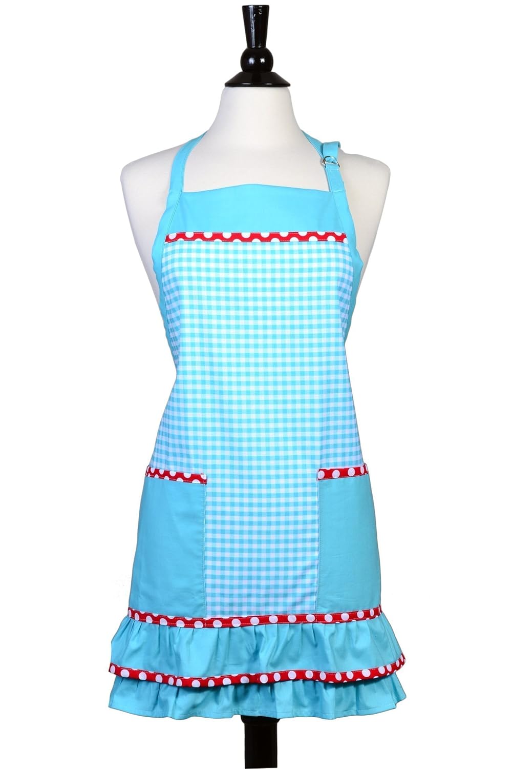 Womens Cotton Apron Chef Ruffled Kitchen Apron in Aqua