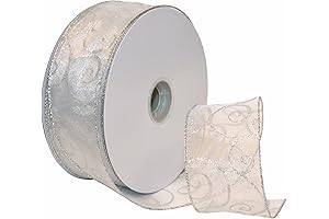 Morex Ribbon - Premium Swirl 2.5" Silver and White Ribbon for Christmas Tree
