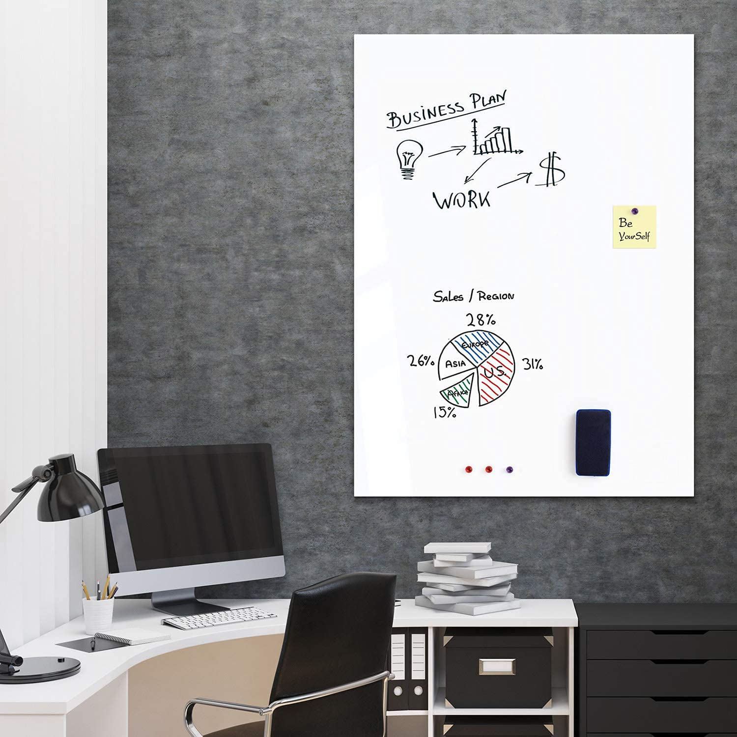 Papier Tableau Blanc Magnétique, 60×90cm Adhesif Tableau Blanc Effacable Autocollant, Avec Marqueur et Effaceur Magnétique, Tableau Aimanté Mural Film pour surfaces lisses, Pour l'école