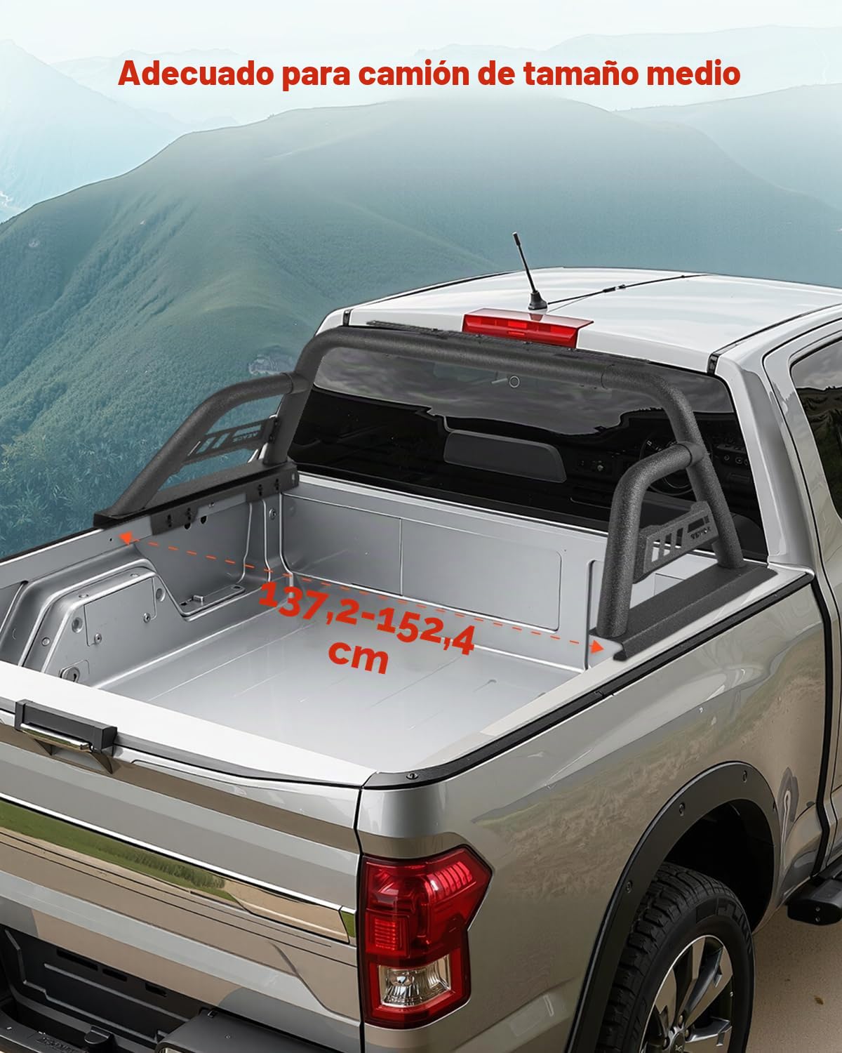 VEVOR Barra Antivuelco para Caja de Camioneta de Acero al Carbono Portaequipajes Universal Ajustable para Camionetas de Tamaño Mediano con Soporte de Luz Extensible, Portaequipajes No Incluido