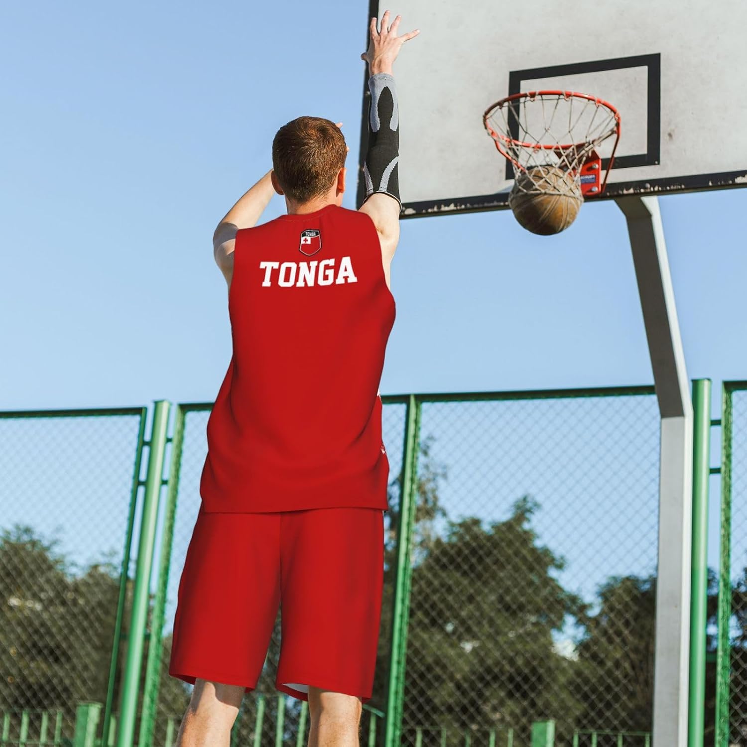 Tonga Flag Grain (1) Basketball Jersey Uniform Suit for Men Adults Training Athletic Set