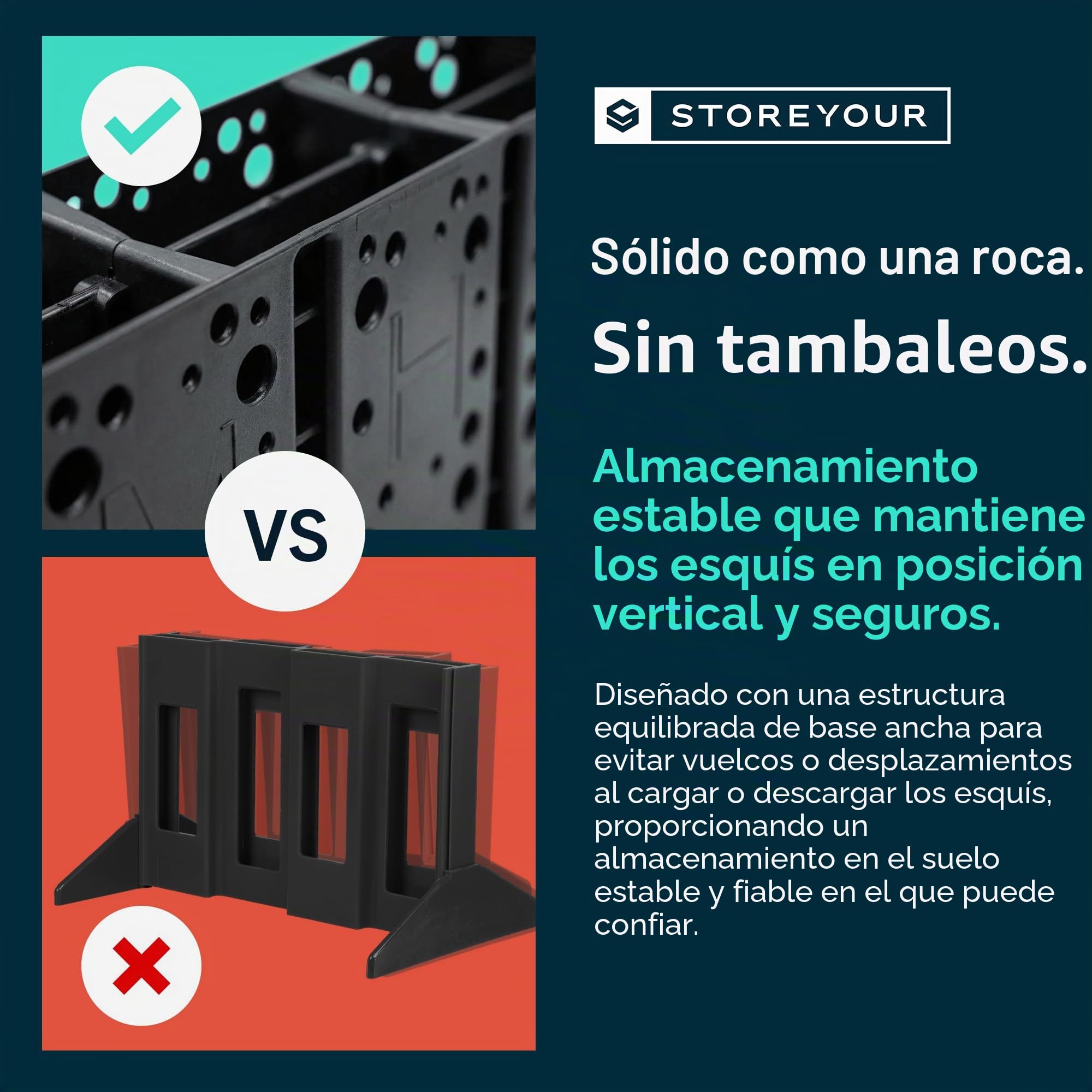 StoreYourBoard Portaesquís, 4 pares de esquís independientes para montaje en el piso, (Esquís anchos)