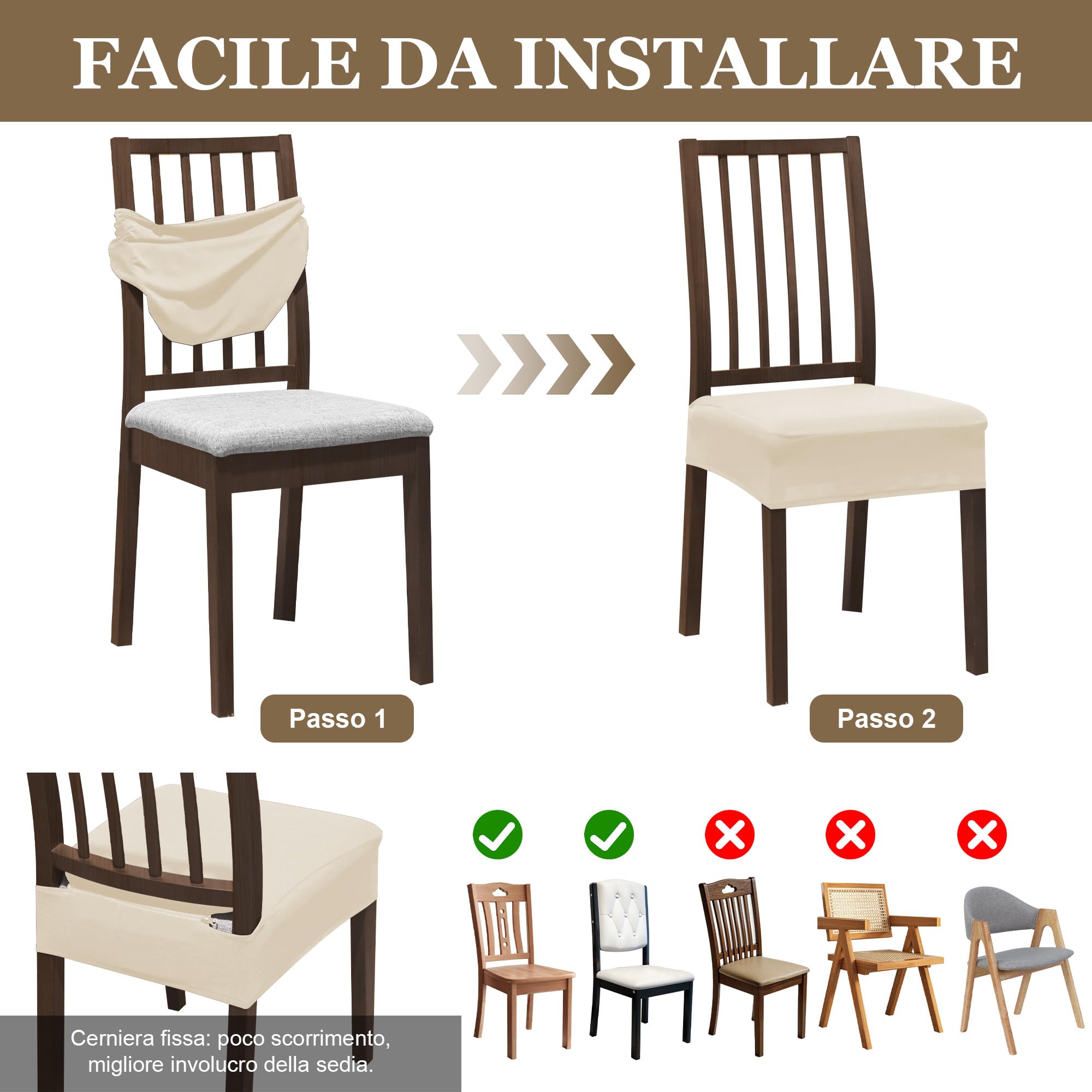 Fodere Coprisedia per Sala da Pranzo Copri Sedia da Cucina Elasticizzato Lavabile Coprisedie Cucina Senza Schienale Coprisedia Elegante Imbottito Universali Cuscini Sedie Chair Cover