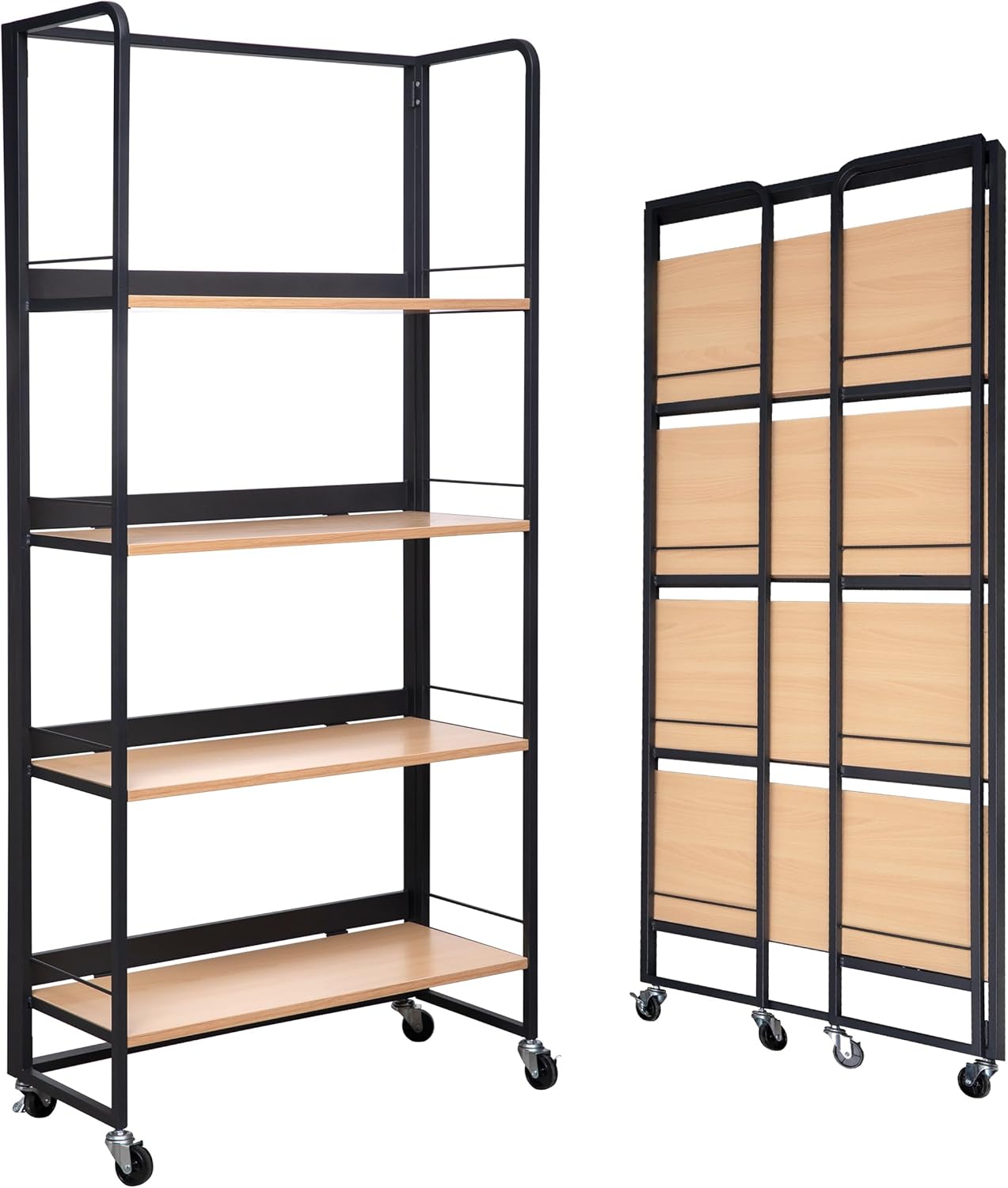BIBKOK NoAssembly Folding Bookshelf Storage Rack Shelves