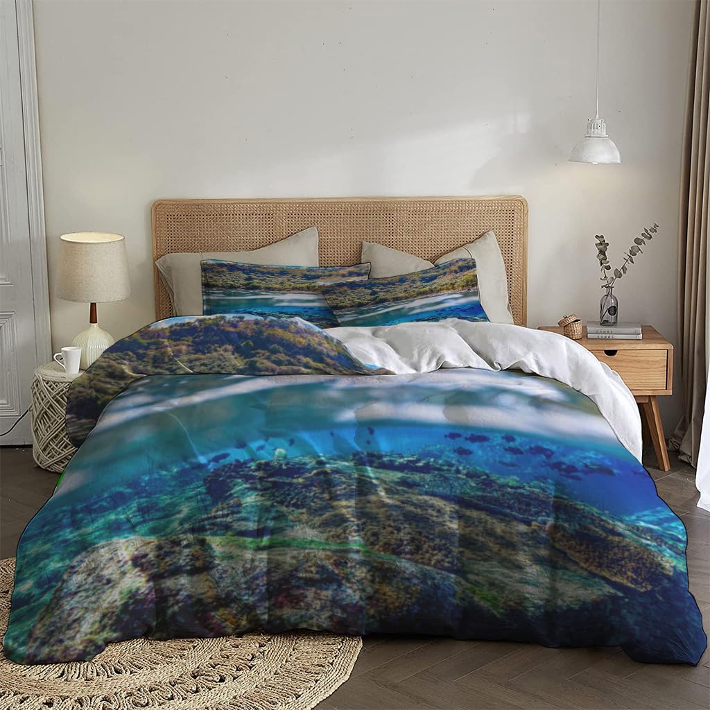 NIBAINLO 布団カバー海と風景 肌に優しい ピーチスキン加工 掛け布団カバー 和式 洋式 あったか 布団カバーセット リバーシブル ホームステイ ホテル 家庭兼用