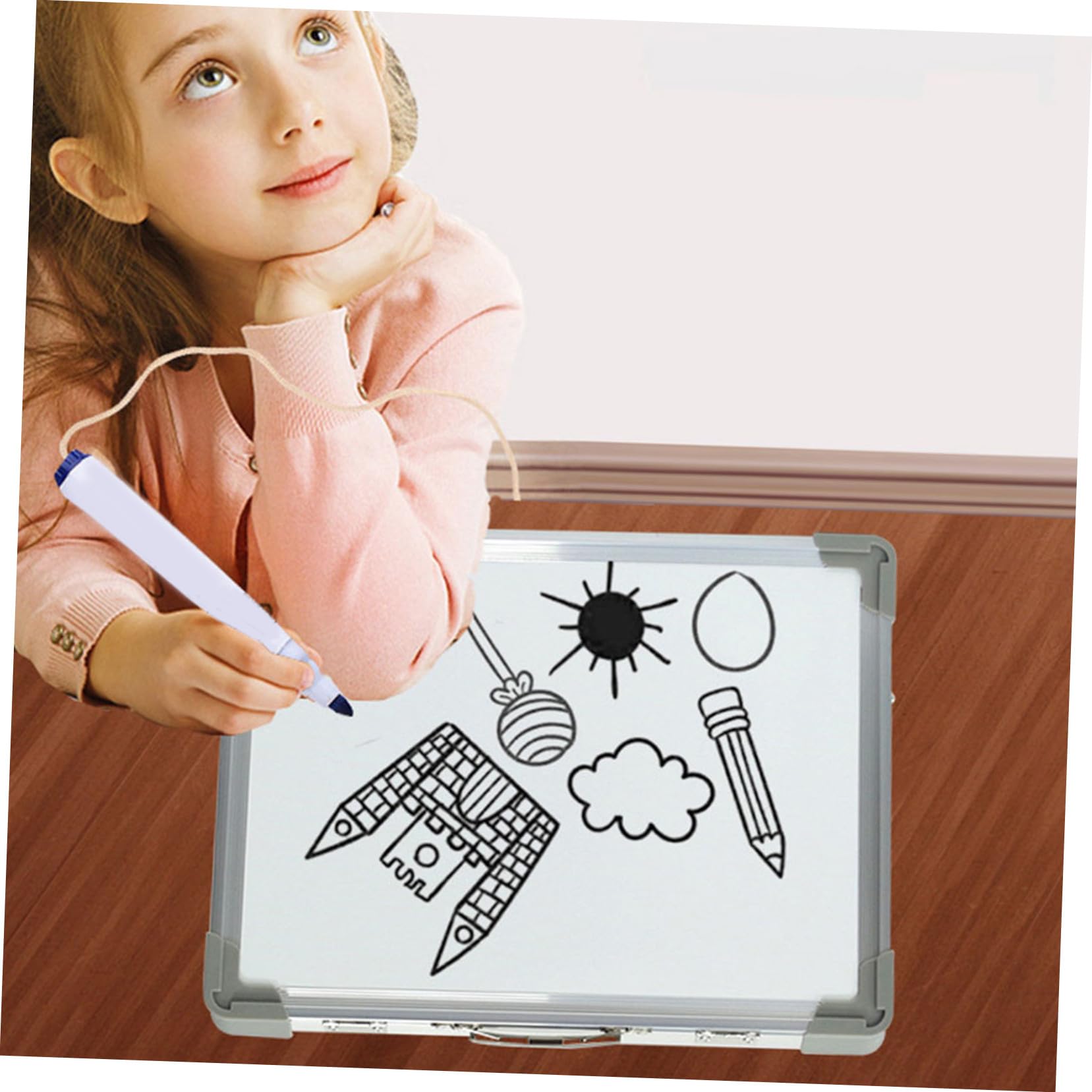 Lavagna Magnetica Bianca Cancellabile Bifacciale Pieghevole da Tavolo Supporto Regolabile in Alluminio, Mini Lavagna da Disegno Stabile per Scuola, Ufficio e Casa