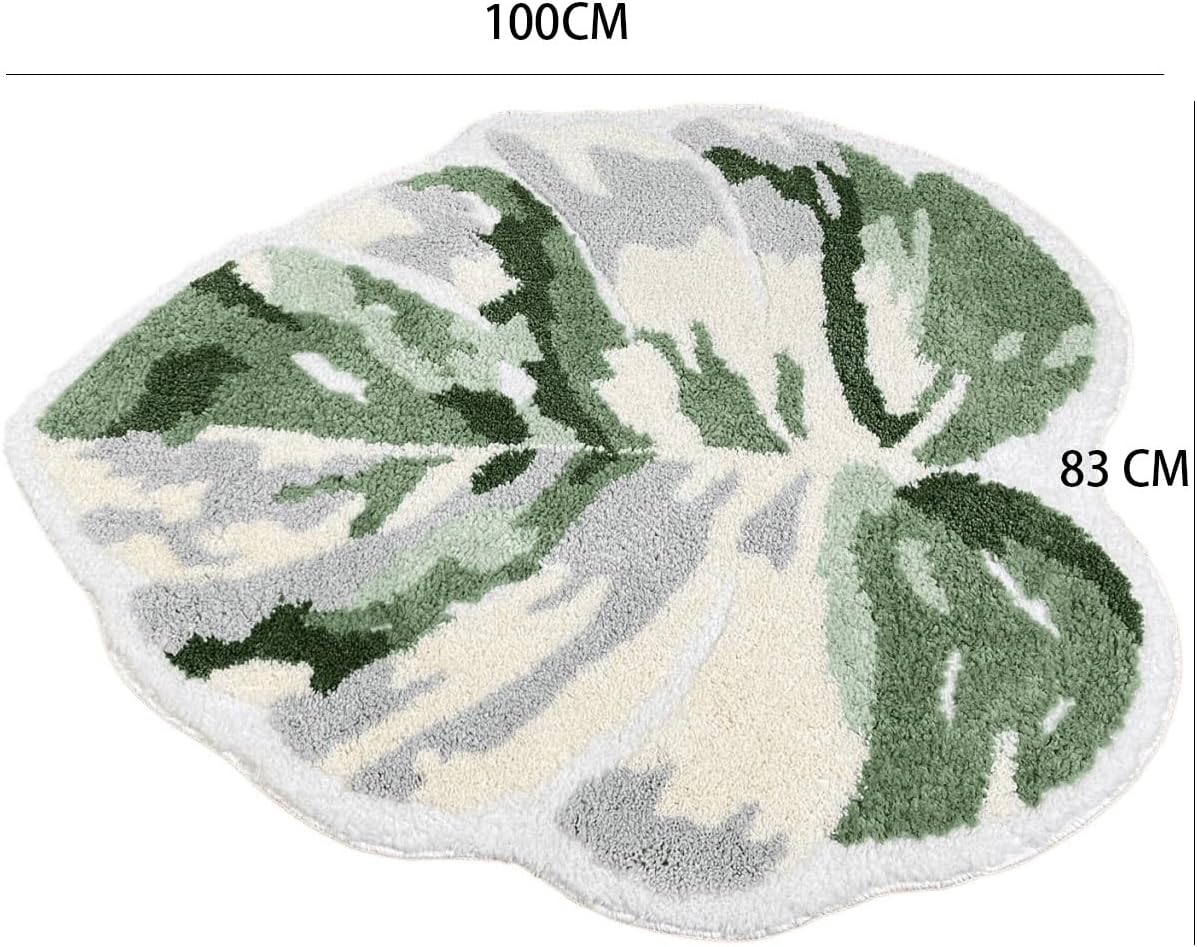 83 * 100cm Leaf shaped carpet Bedroom Rug Soft Fluffy Bedside Carpet Floor Pad Mat Doormat Home Room Decor(Green)