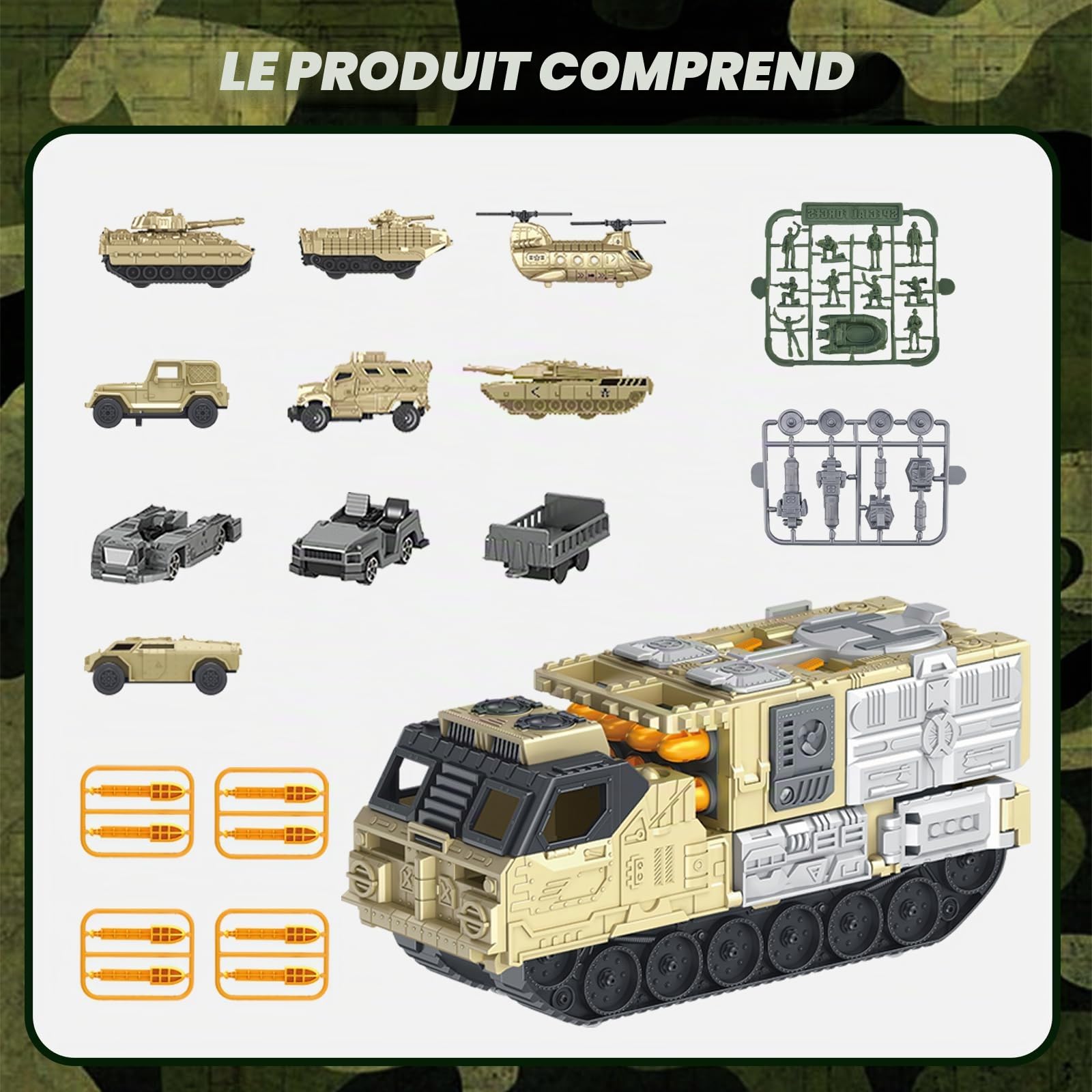 Jouet militaire avec réservoir, char, hélicoptère, soldats, armée, réservoir de voiture, jouet pour tout-petits, enfants, garçons, filles de 3, 4, 5, 6, 7, 8 ans