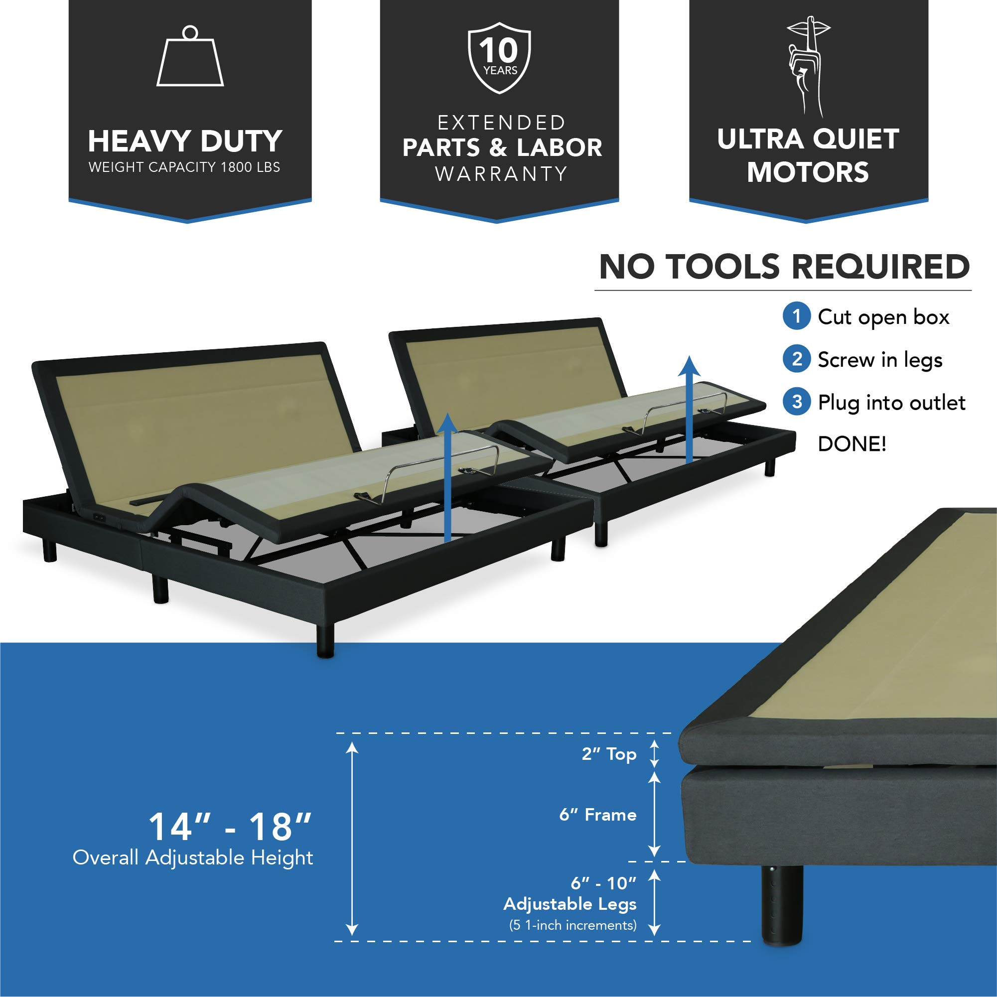 DynastyMattress DM9000s Split King Adjustable Bed Base Frame, Top of
