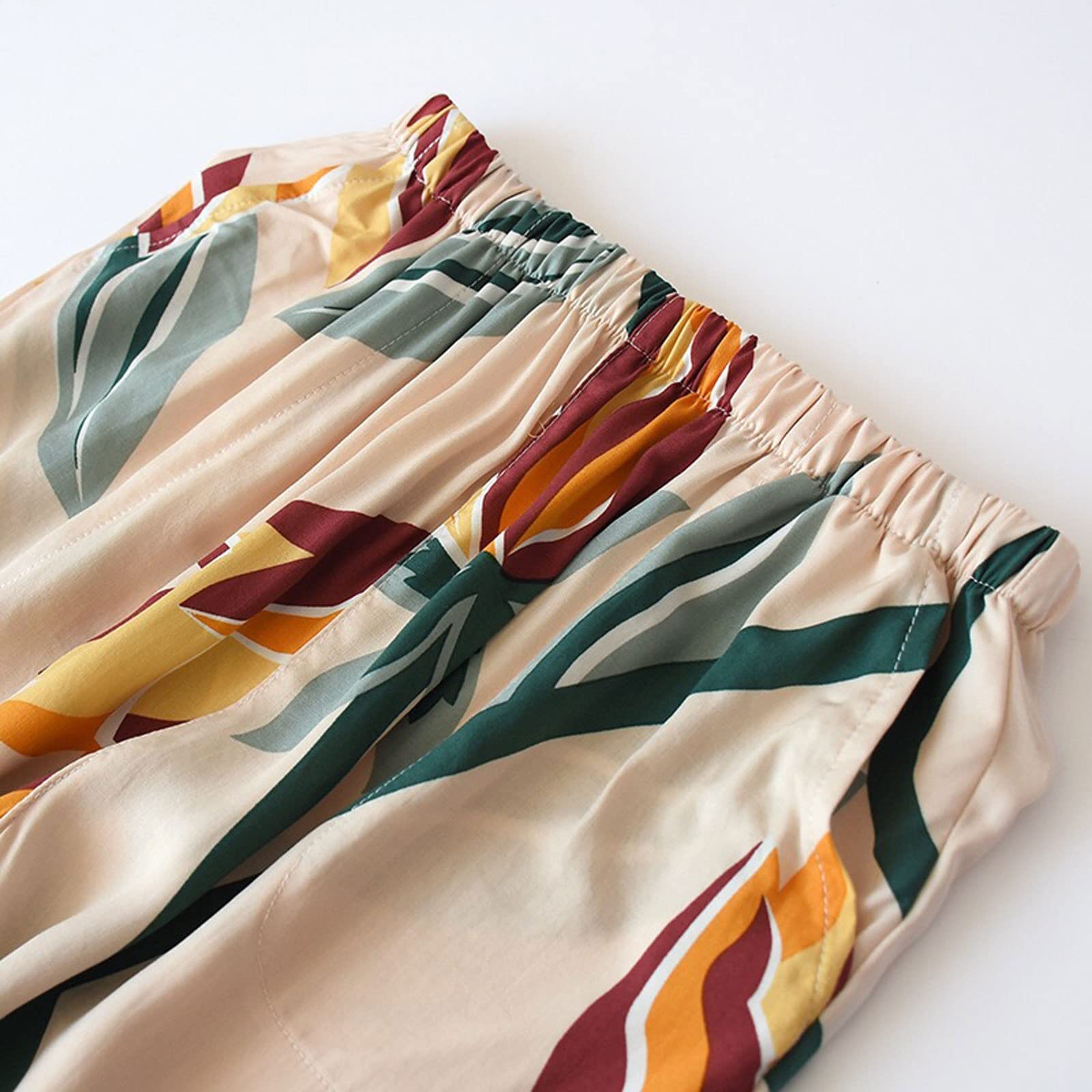 Conjuntos de Pijama para Mujer, algodón Satinado, Fino, Fresco y Suave, Pantalones Holgados con Mosquitos para Mujer, Ropa de casa con Bolsillo Lateral Holgado, Pantalones cómodos informa