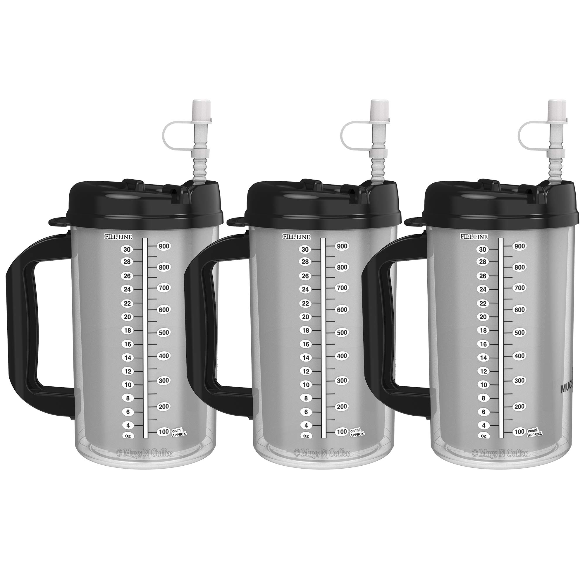 (3) 32 oz Insulated Hospital Mugs with Black Lids