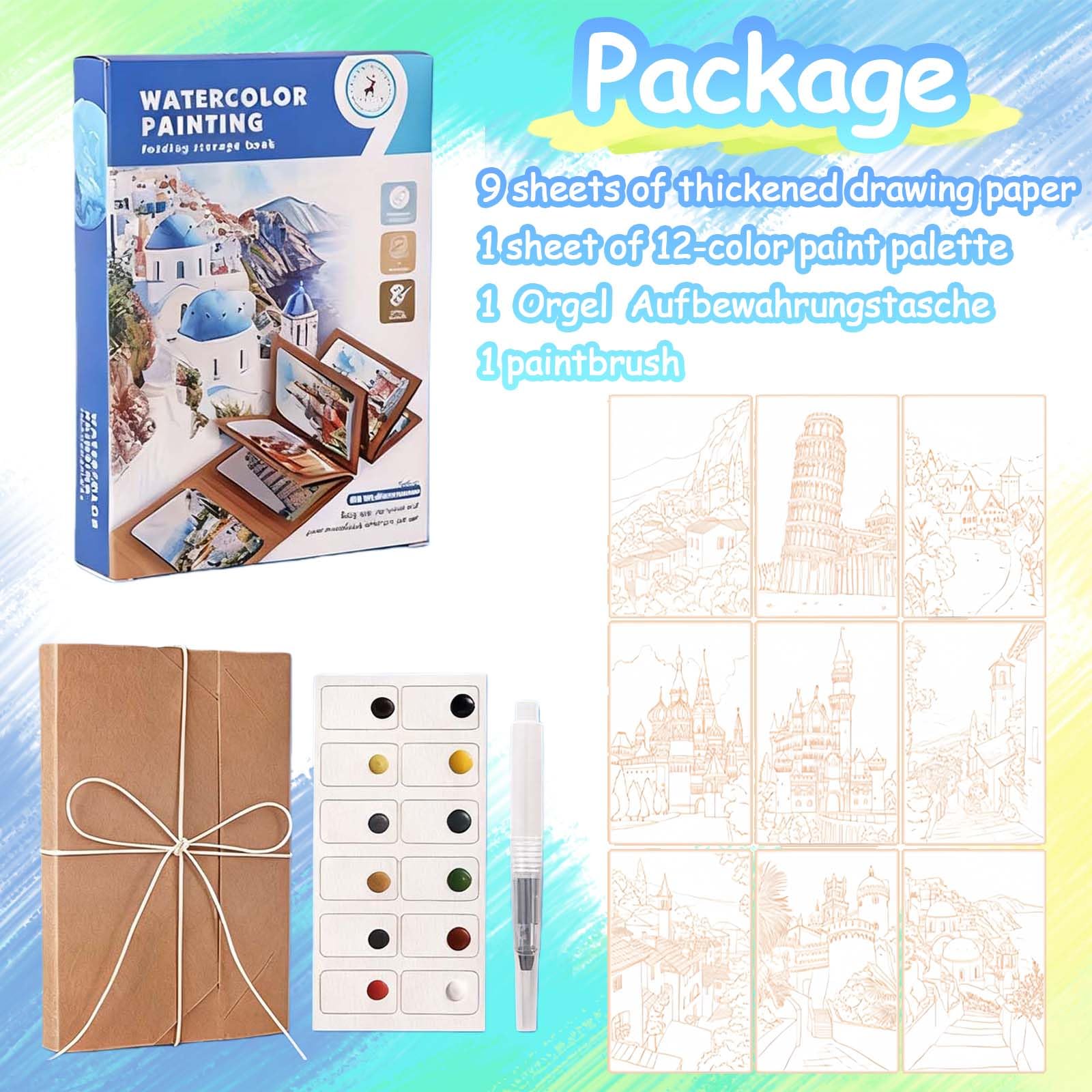CICISTORY Cahier Aquarelle, Livre Aquarelle avec Pinceau et Papier Aquarelle, Aquarelle Peinture, Adapté à la Maison, à l'École, aux Voyages et à la Peinture à l'Aquarelle pour Débutants