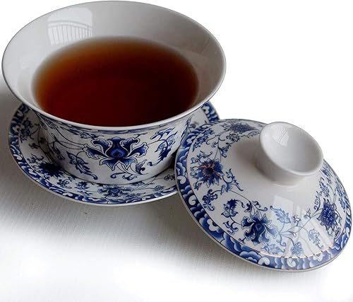 Miniatura 4 de YBK Tech - Taza de té grande de Gaiwan, de porcelana de 10 onzas, con platillo y tapa, Gaiwan tradicional chino, cuenco de té Sancai (1#)
