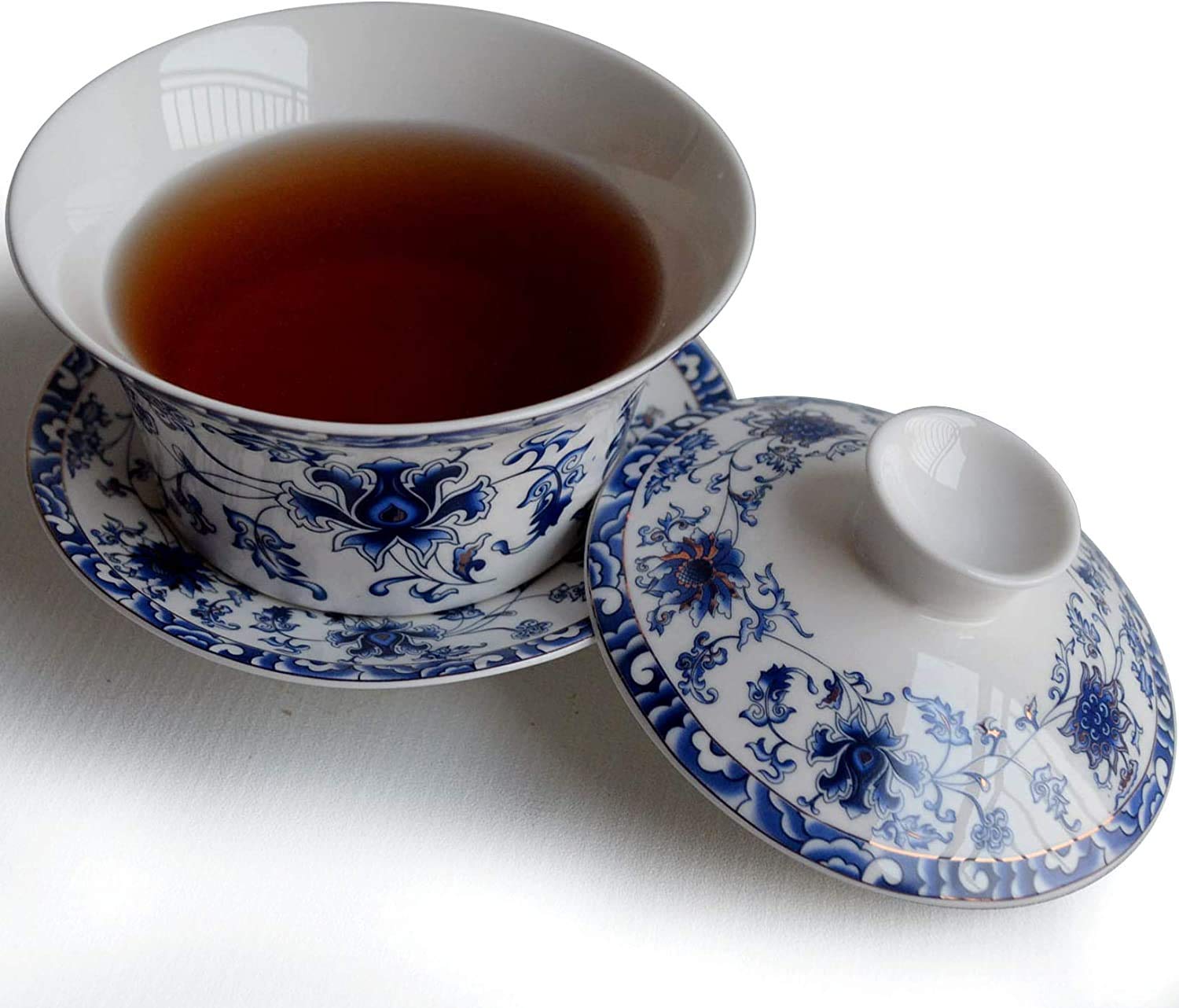 10 uncji duży, porcelanowy kubek do herbaty Kung Fu i spodek z pokrywką, chińskie tradycyjne, miska na herbatę (1#)