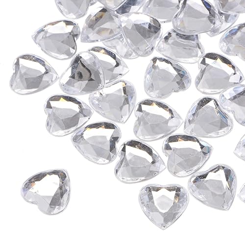 MECCANIXITY 40 piezas de diamantes de imitación de corazón acrílicos de 0.59 pulgadas (0.591 in) con parte trasera plana, gemas de plástico para