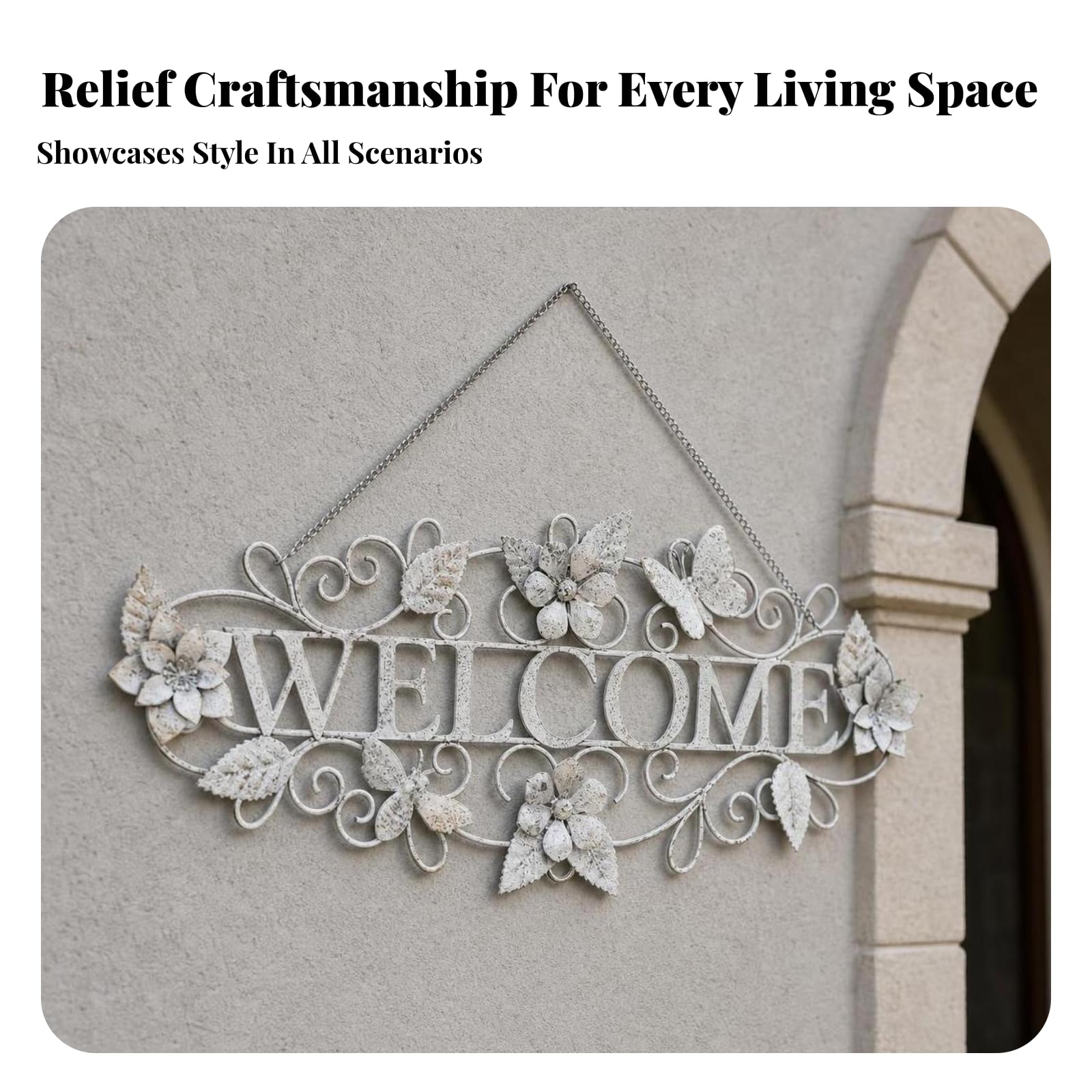 Cllo di Benvenuto Durevole | Decorativo, placca da Parete, Rustico, Decorazione, per Ingresso, Giardino, Bianco