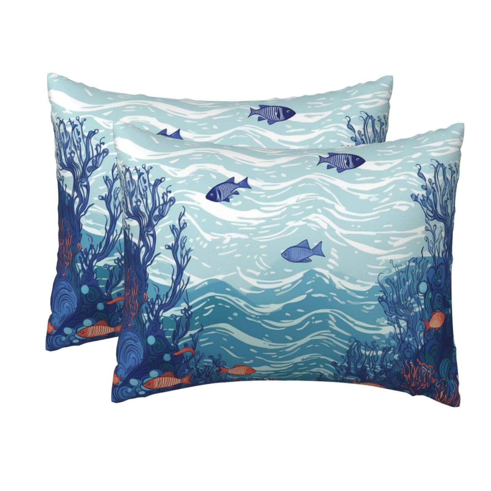 2 Pack Standard Size Pillow Cases for Hair and Skin Soft Breathable Pillow Case Covers with Hidden Zipper Ocean Waterscape Pillowcase 20x26 Inches Pillow Cover for Sleeping Gift