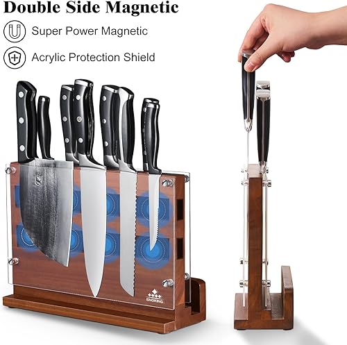 Miniatura 2 de ENOKING Bloque magnético para cuchillos con escudo acrílico de 12 x 9 pulgadas, soporte para cuchillos de cocina de doble cara sin cuchillos,