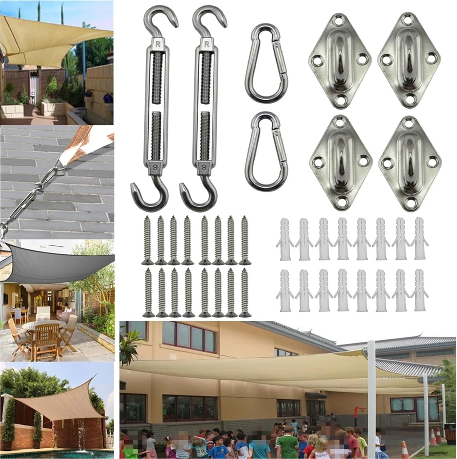 Shade Sail Hardware Kit 24pcs/Set Sun Shade Sail Hardware Kit 304 Stainless Steel Sunshades Canopy Installation for Install Awning Accessories(4set96pcs)
