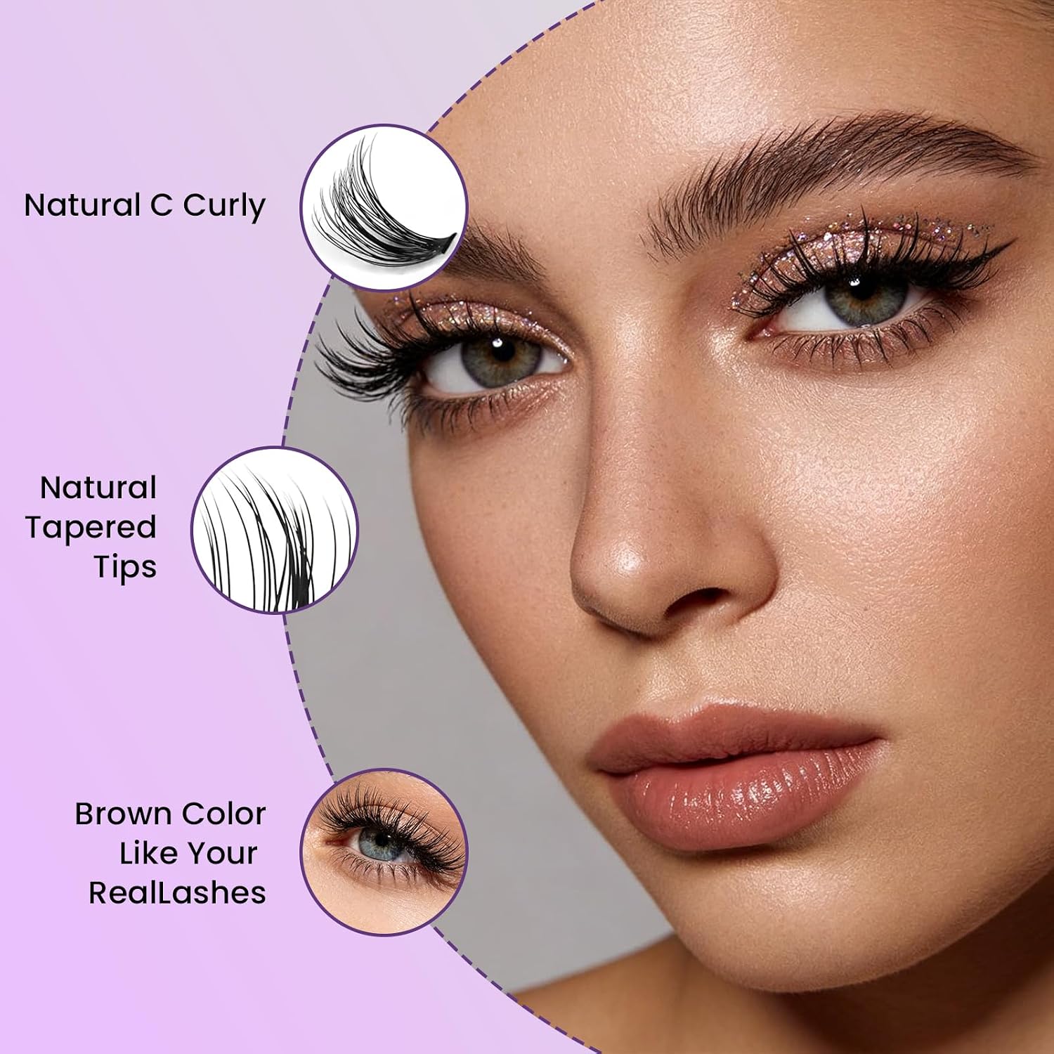 Natural Lash Clusters 80pcs 8-16mm Self Adhesive Eyelashes Reusable C Curl DIY Eyelash Eyelash Extensions Kit Give Tweezers No Glue Needed by