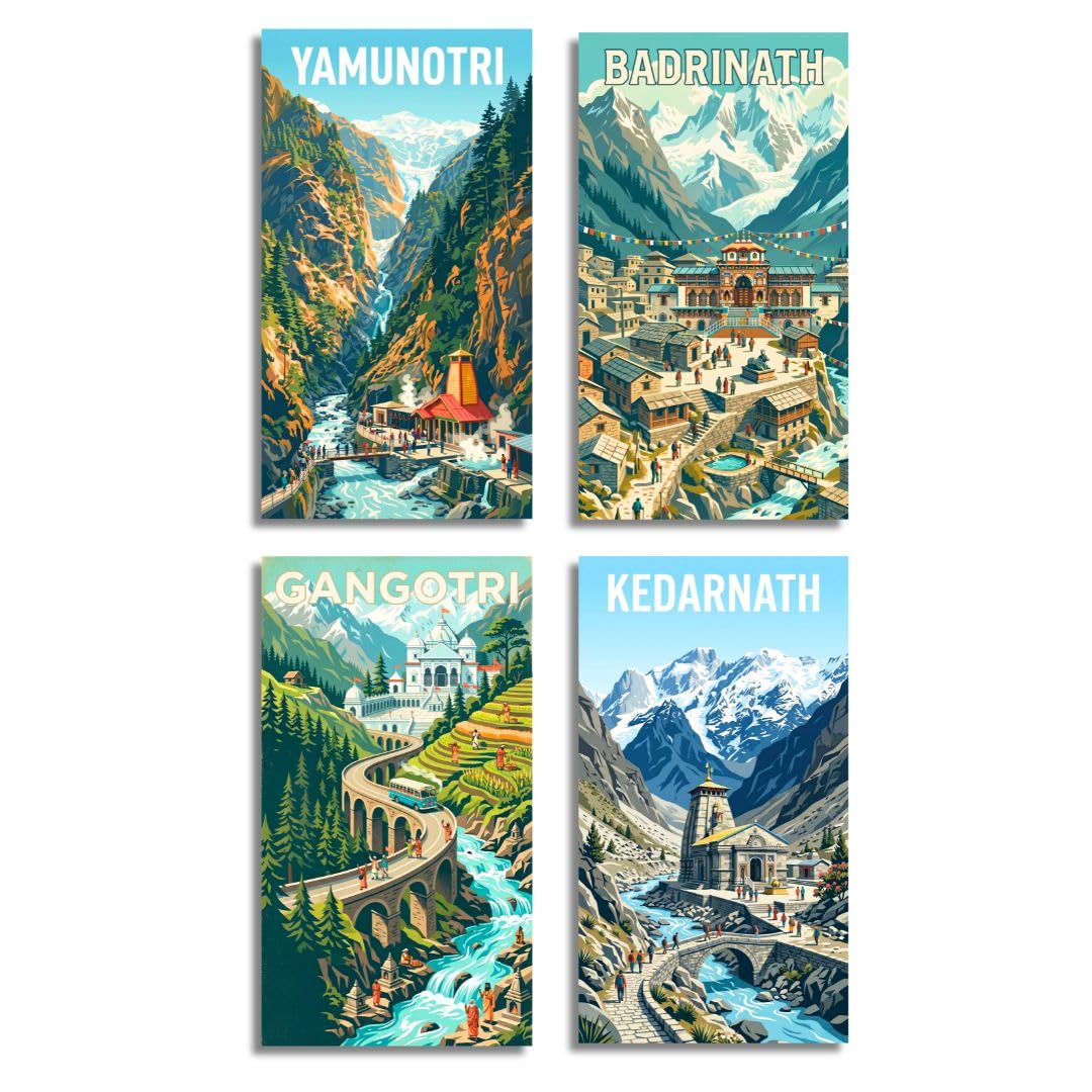 Chardham Fridge Magnet Set, Yamunotri Badrinath Gangotri Kedarnath, Glossy Finish, 4mm Thick, 6x11 cm, Pack of 4, Uttarakhand Magnets Gift, Decor-image-14