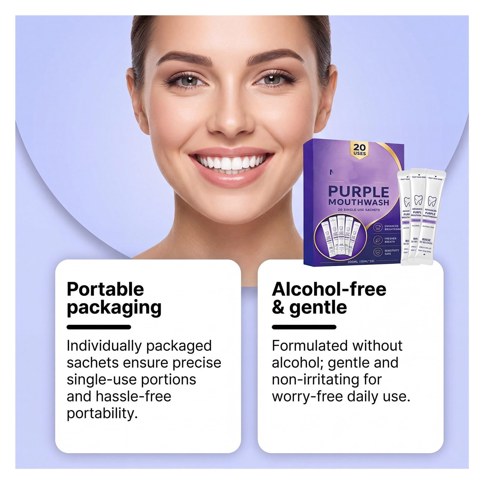Purple Fresh Breath Mundwasser 200 ml (20 Streifen) | Langanhaltend frischer Atem(2pcs)