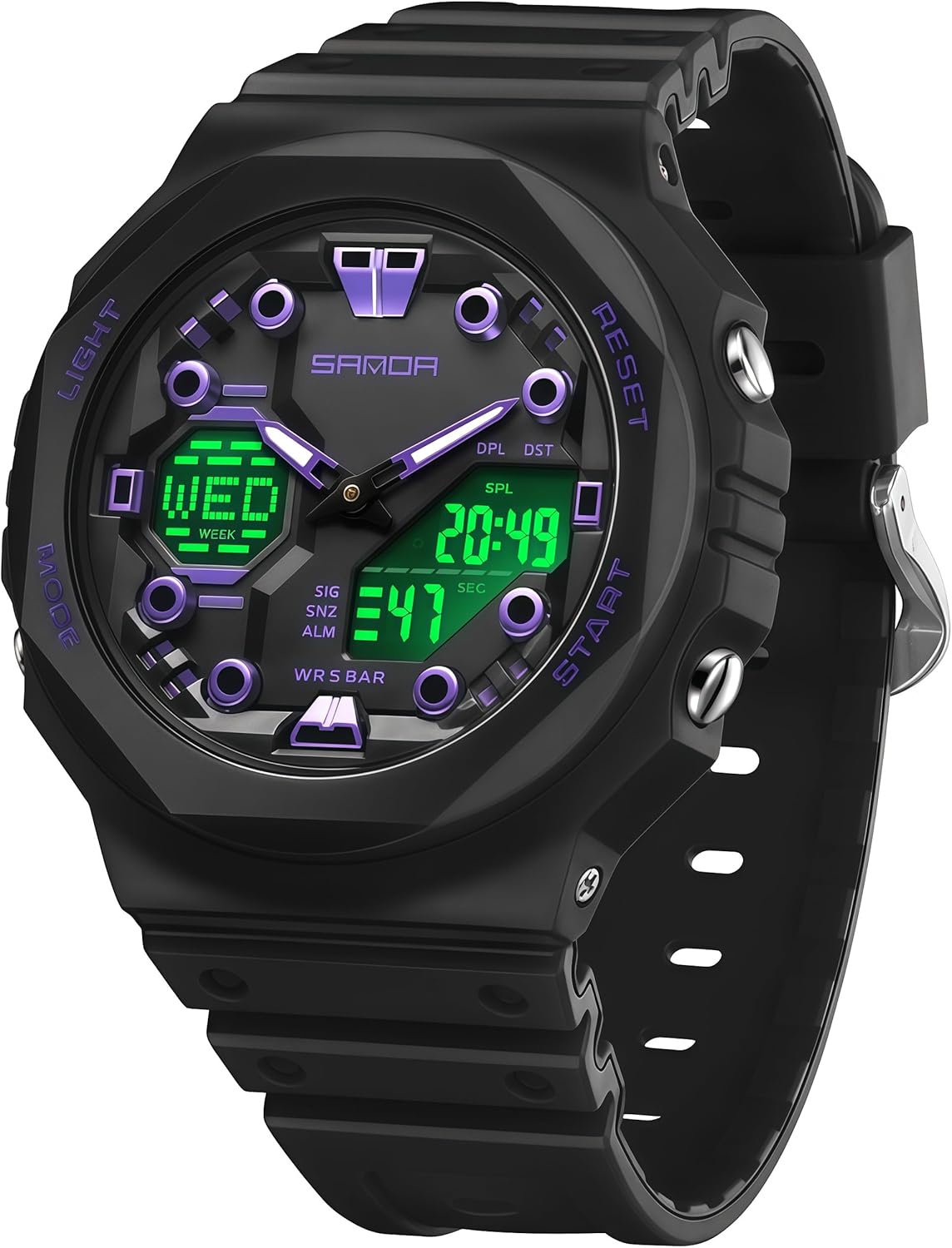 Gosasa Unisex Digital Sports Watch 5ATM Waterproof Tactical Analog-Digital Watch with Stopwatch, Alarm, LED Backlight, Transparent Strap – Military Style for Men & Women