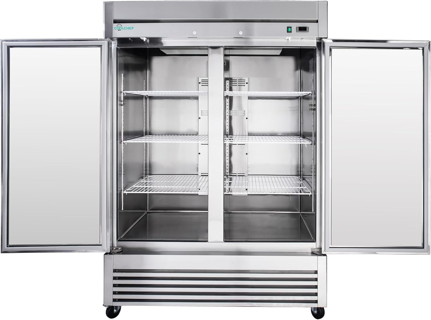 mikibama Glass Door Merchandiser Refrigerator Swing Door Commercial Display Refrigerators Merchandising Refrigeration with LED Top Panel,Black (44.5 cu.ft - 2 door)