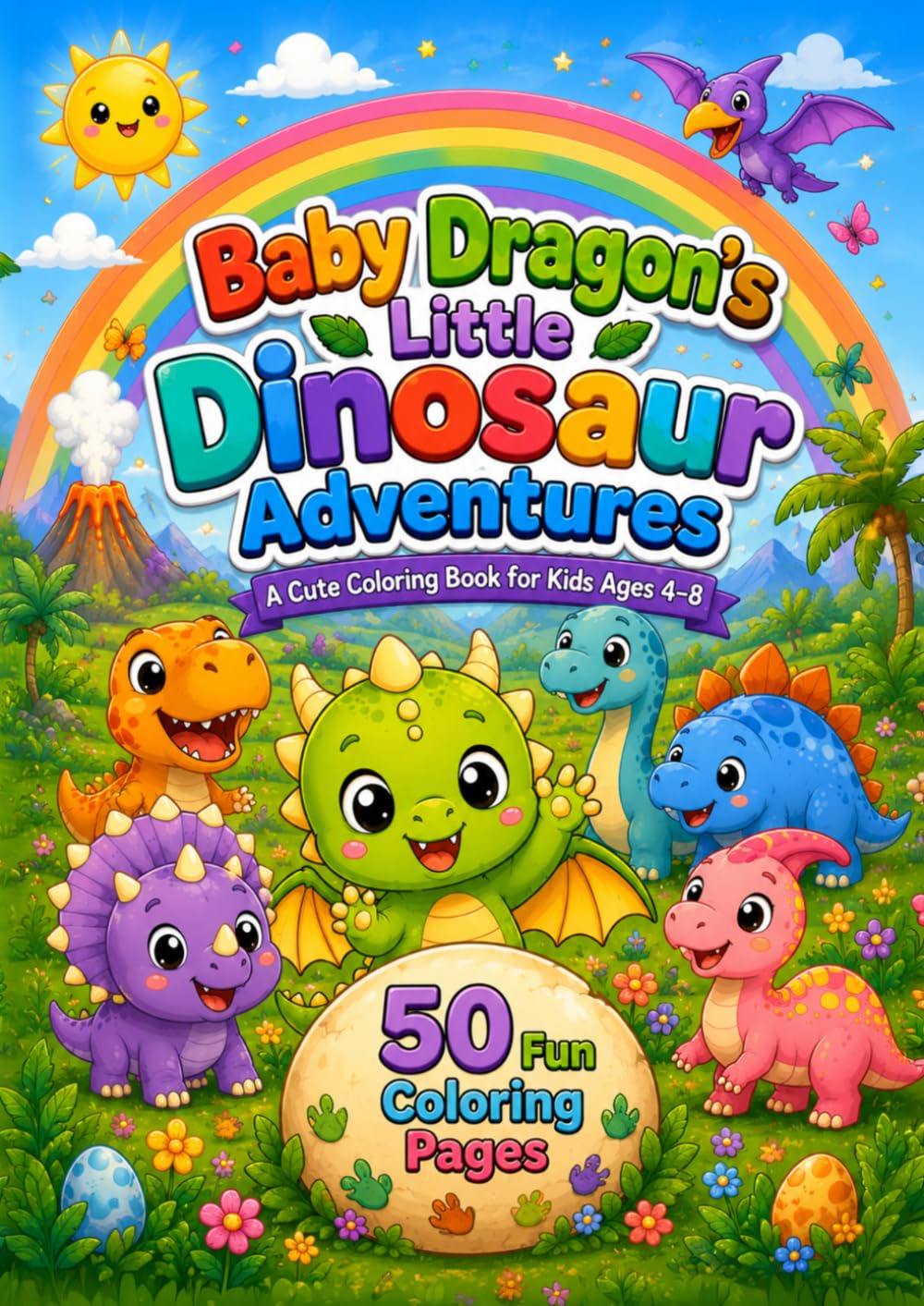 Cute Baby Dragon & Dinosaur Coloring Book: 50 Cute and Easy Coloring Pages for Kids Ages 4–8 (Cute Adventures Coloring Books)