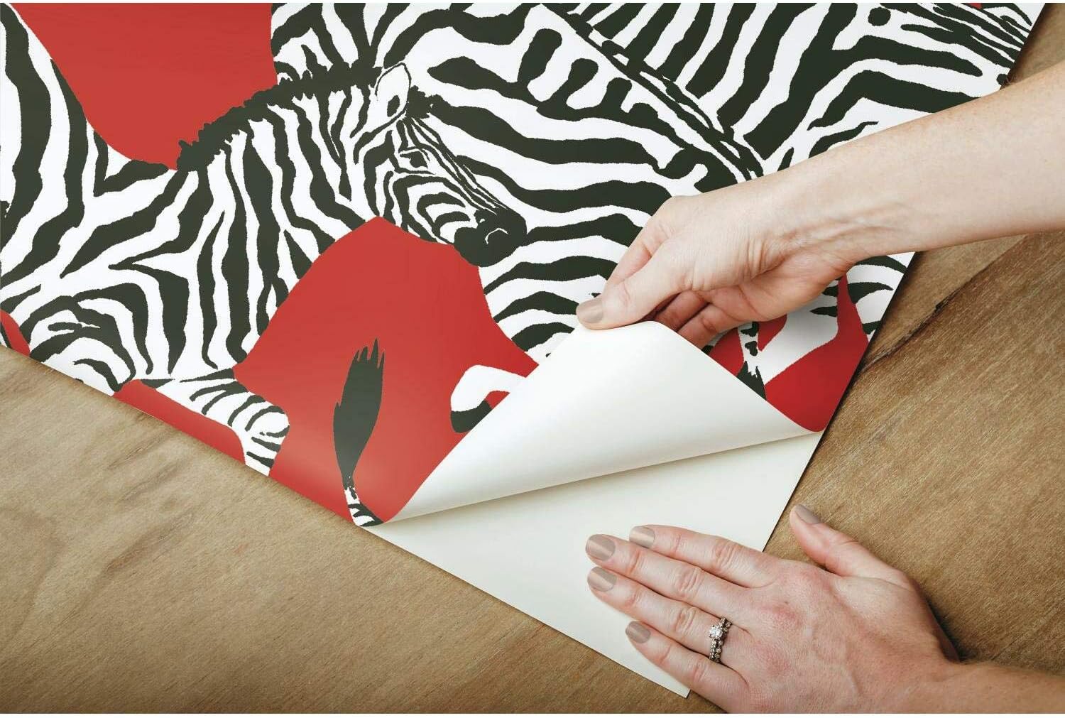 RoomMates Waverly RMK11876RL Herd Together Peel and Stick Wallpaper (18 in x 18.86 ft) – Easy Application, No Sticky Residue – Red and White