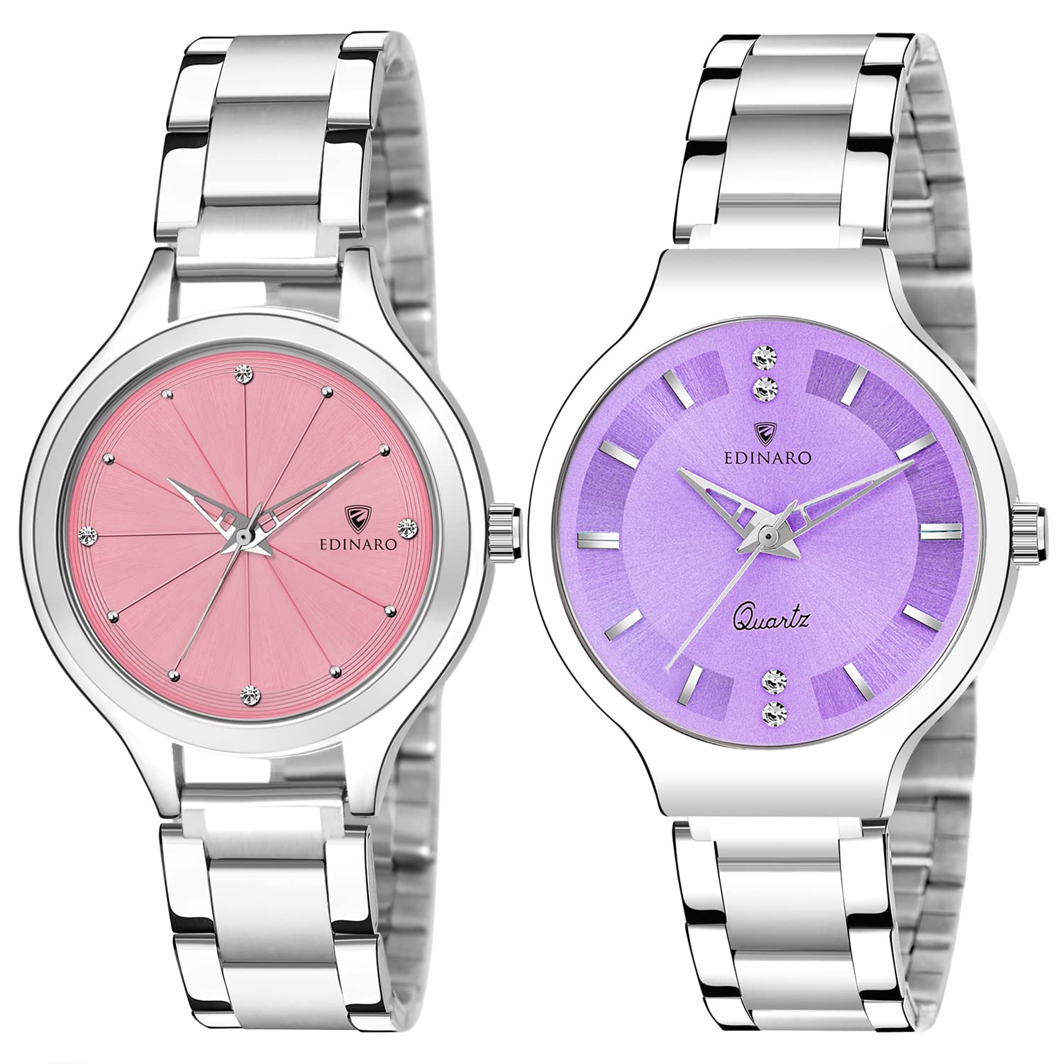 EDINARO Analogue Round Studed Dial with Silver Bracelet Strap Girls & Womens Wrist Watch (Pack of 2) (B09P1K94Q6) Amazon Price History, Amazon Price Tracker