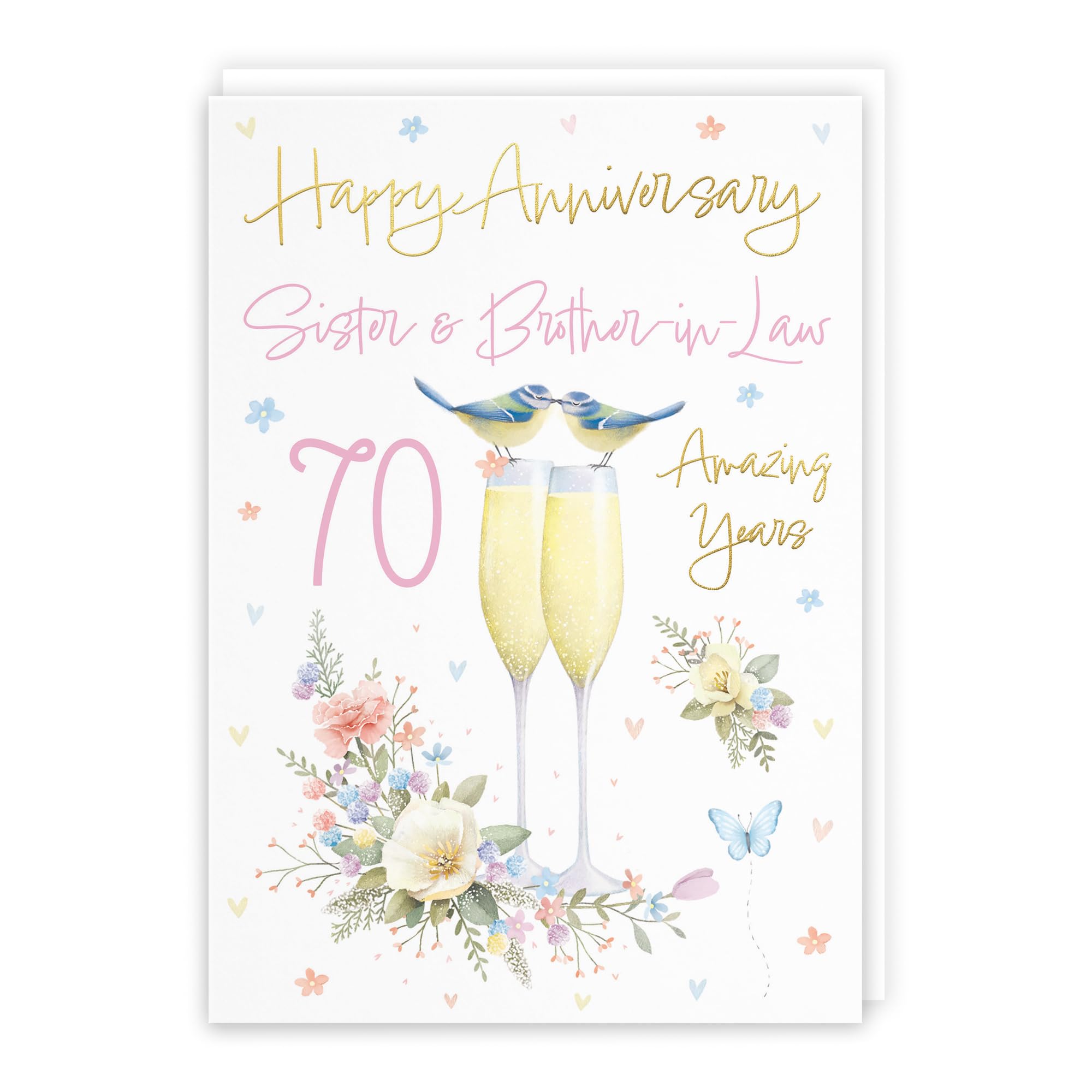 Hunts England, Sister And Brother-in-Law 70th Anniversary Card, A5 Size, Champagne Flutes, Gold Foil