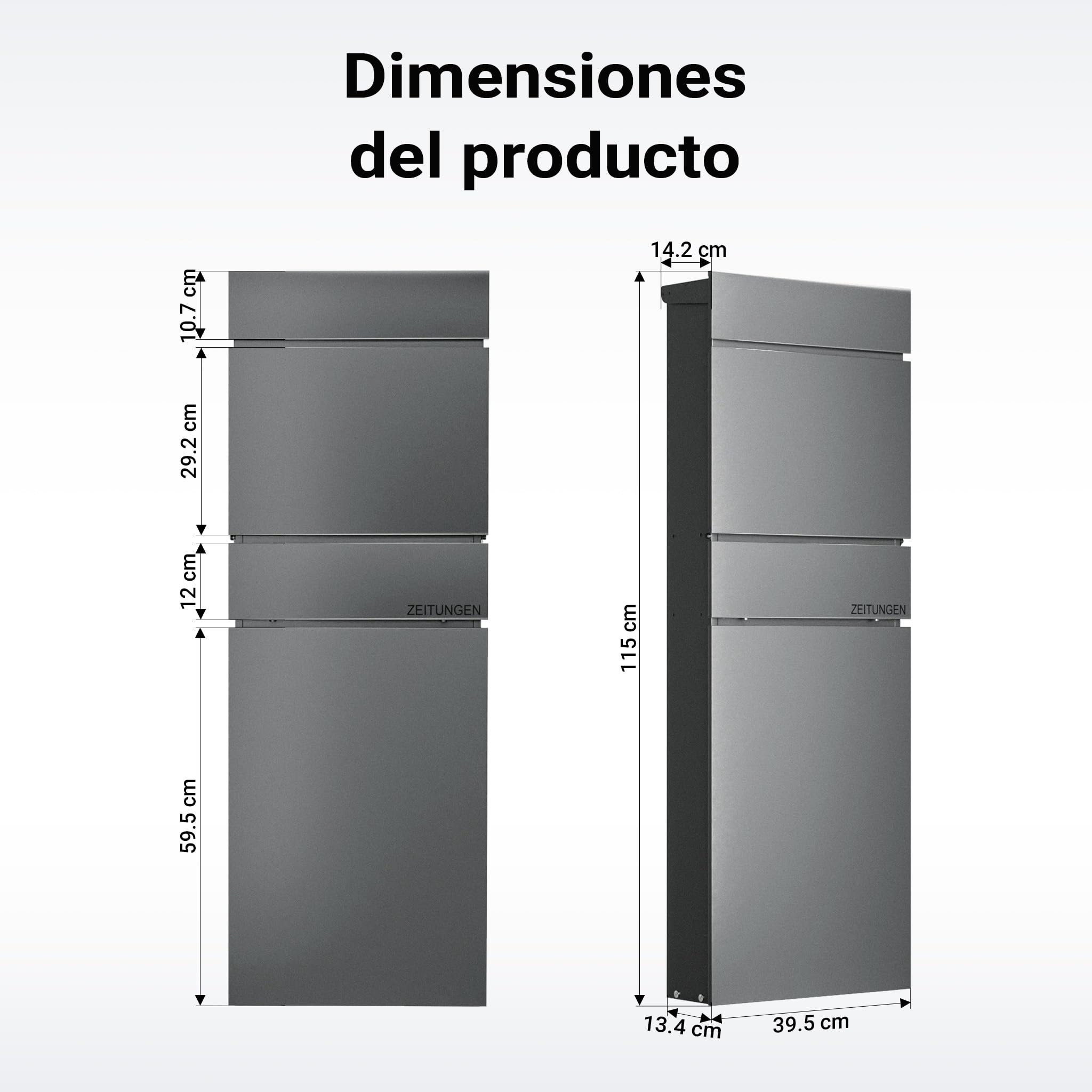 Wiltec Buzón de pie Antracita con Compartimento para periódico 395 x 142 x 1150 mm de Acero, buzón de Correo Apartado de Correos con Espacio para el Diario y 2 Llaves