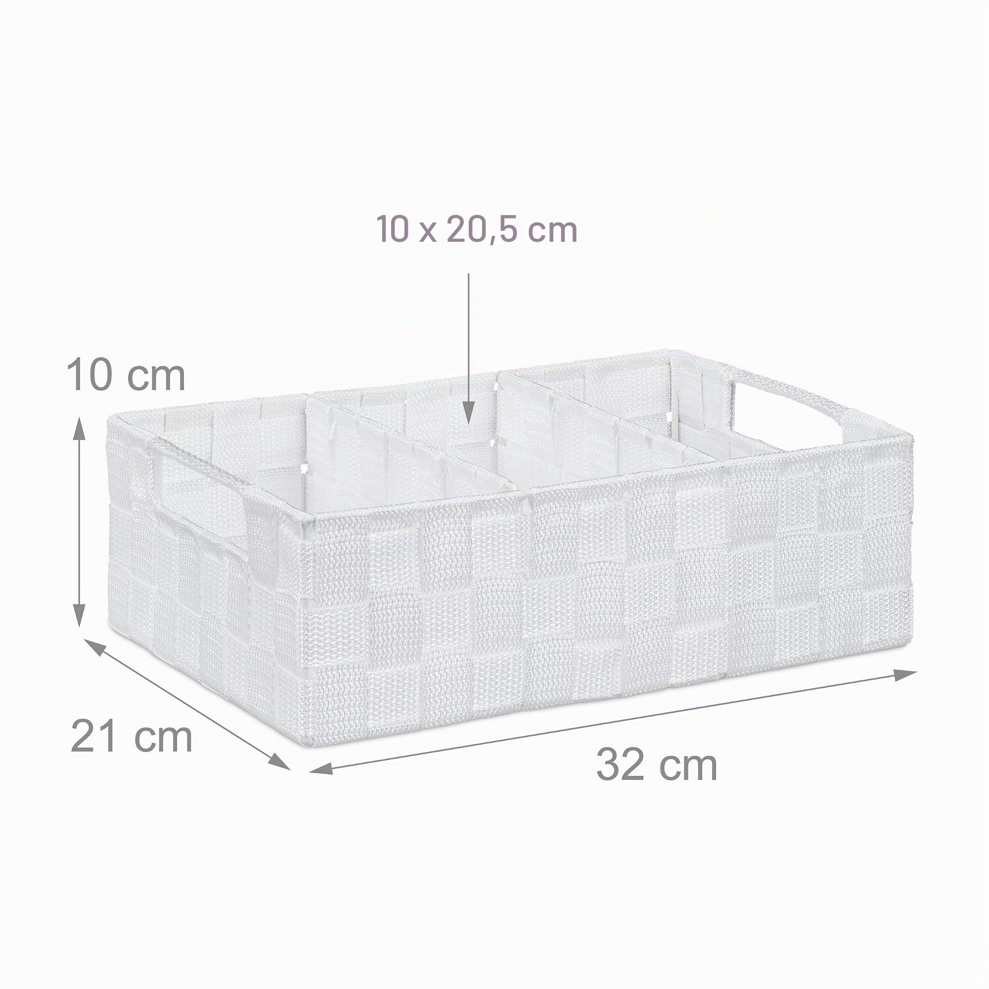 Relaxdays Cesta de almacenaje para baño, Neceser de Maquillaje, con Asas, 10x32x21 cm. 1 Ud., Blanco