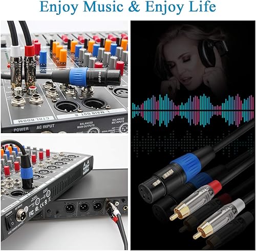 Miniatura 6 de JOLGOO Cable de ruptura XLR hembra a doble RCA y divisor en Y, 1 XLR hembra a 2 RCA macho cable adaptador de cable de conexión Y, 6.6 pies